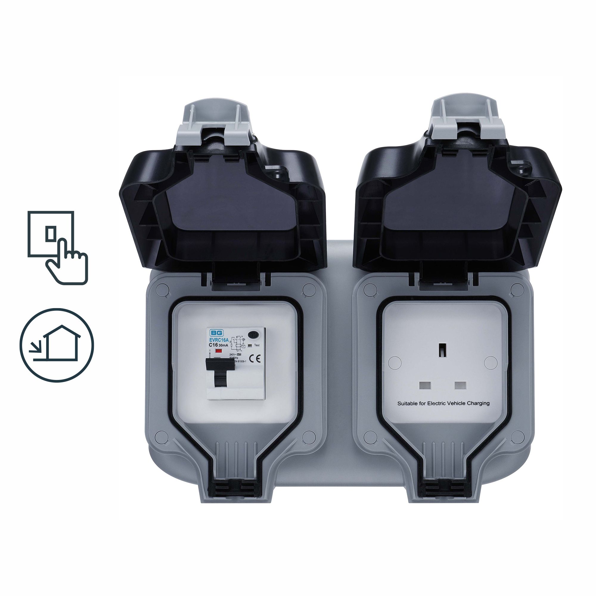 Masterplug Waterproof 13A Mains-powered RCBO protected outdoor socket