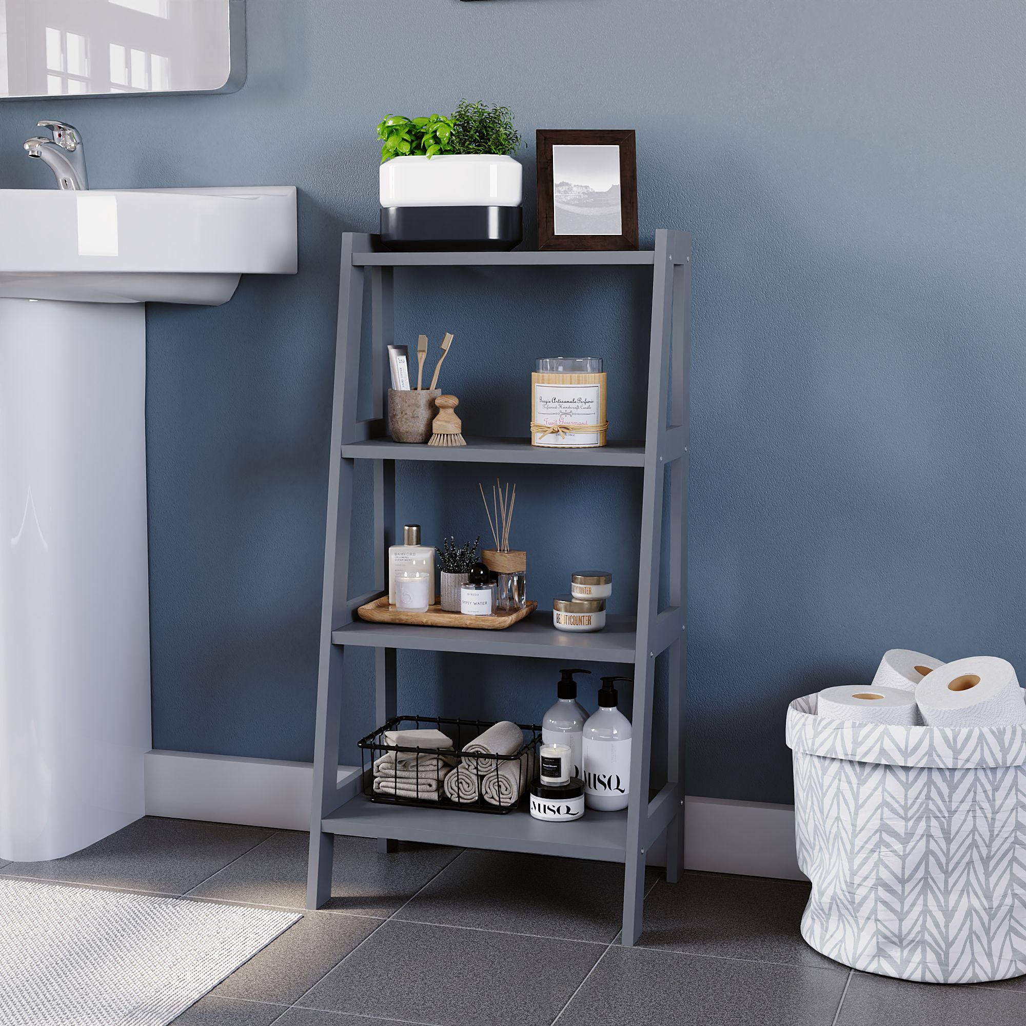 Matt Grey Freestanding Shelving (D)30cm (H)90cm