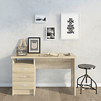 Matt oak effect 3 Drawer Desk (H)726mm (W)1201mm (D)481mm