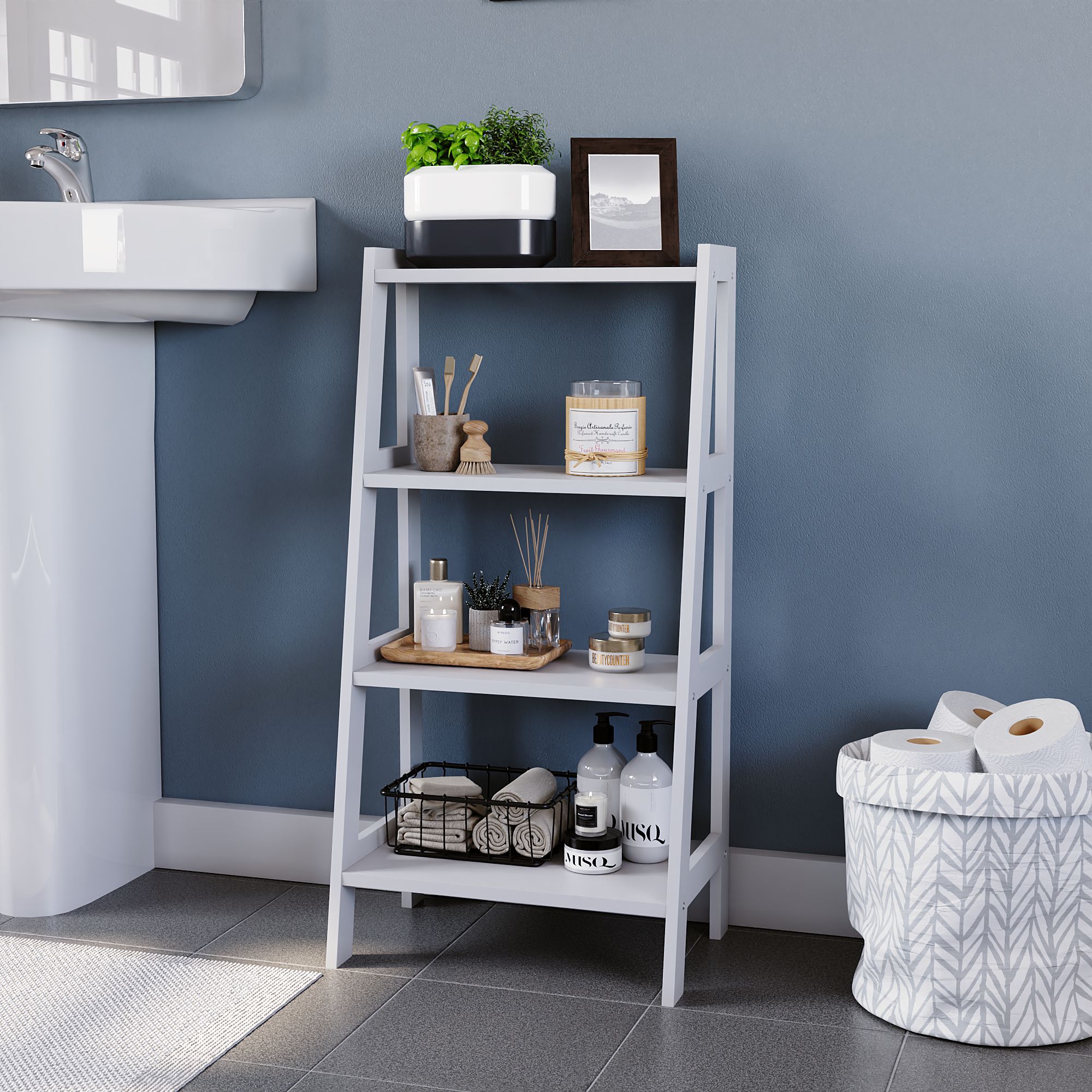 Matt White Freestanding Shelving (D)30cm (H)90cm