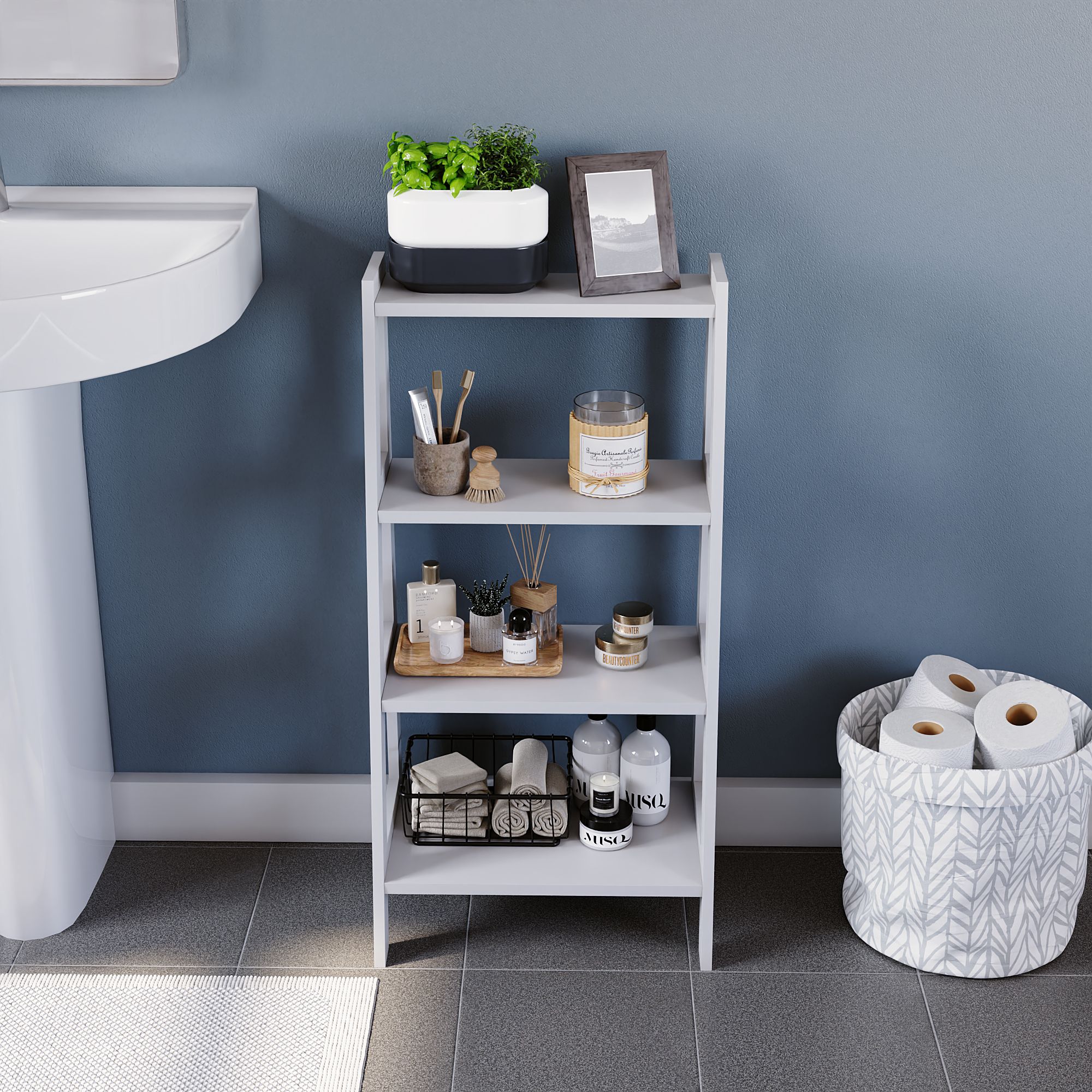 Matt White Freestanding Shelving (D)30cm (H)90cm