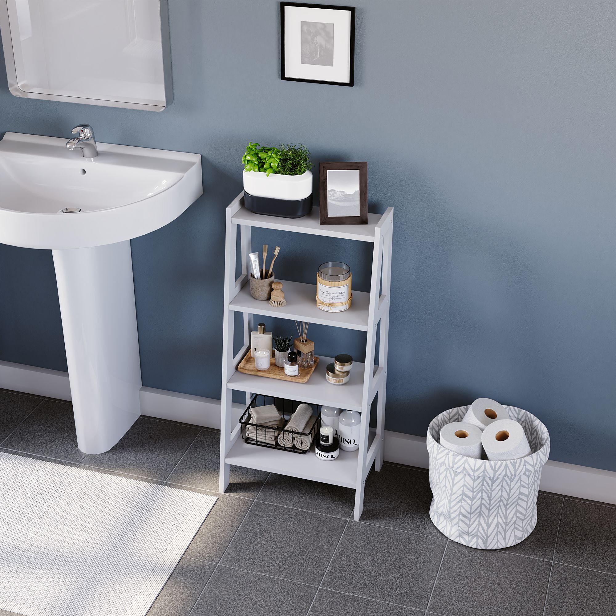 Matt White Freestanding Shelving (D)30cm (H)90cm