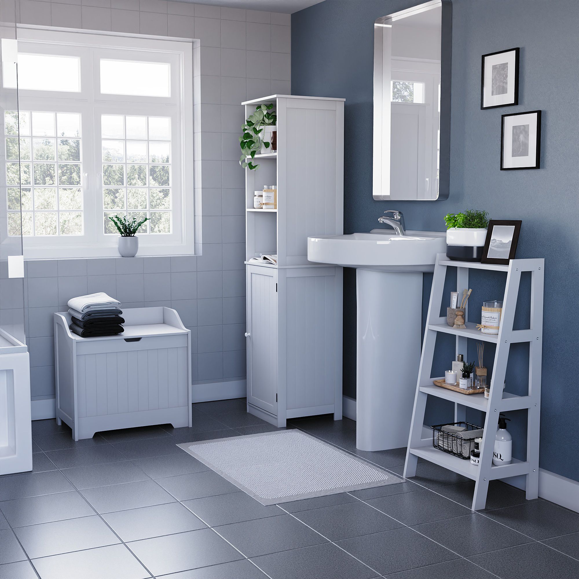 Matt White Freestanding Shelving (D)30cm (H)90cm
