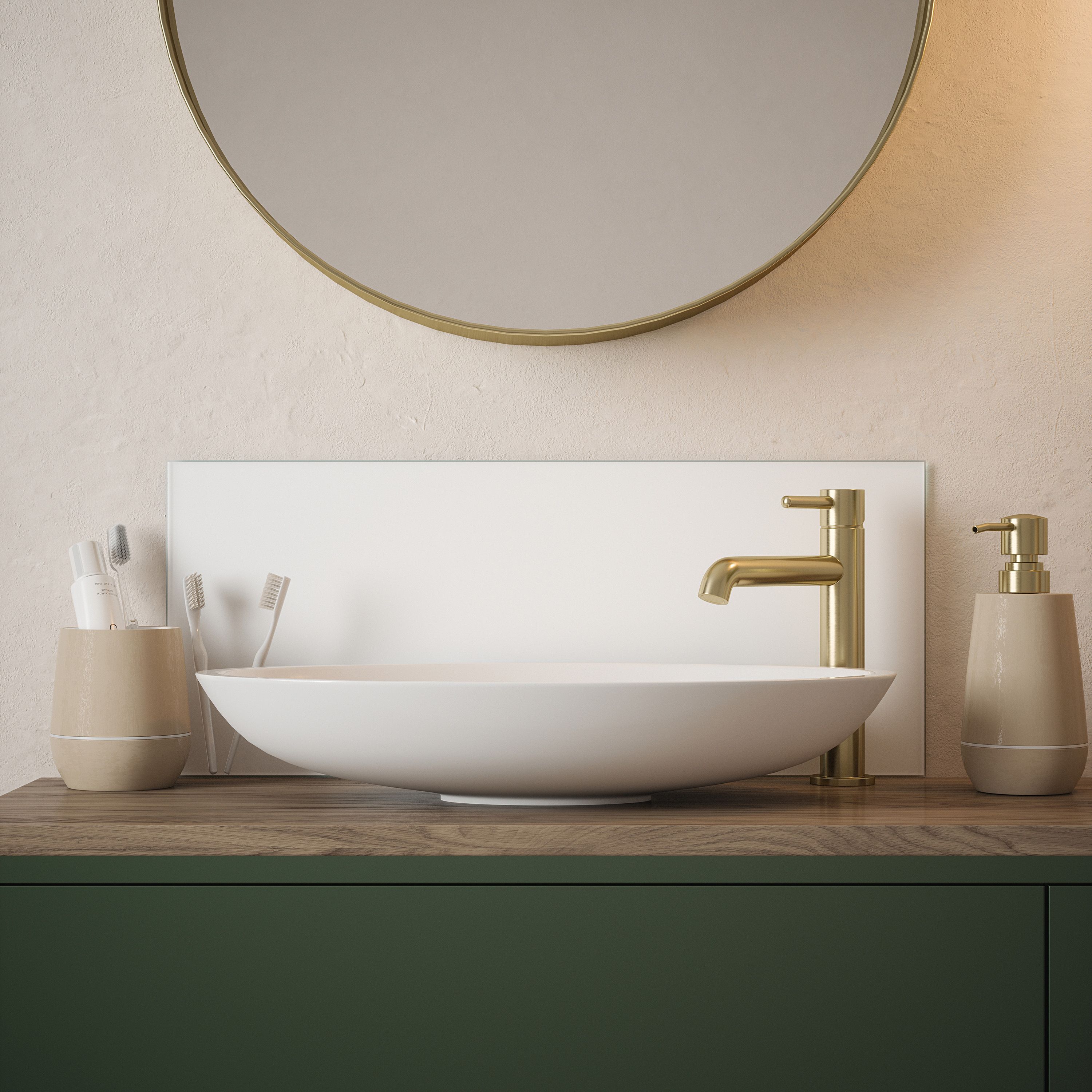 Matt White Glass Self-adhesive Bathroom Splashback (H)25cm (W)60cm