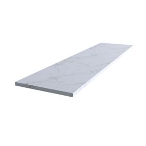 Matt White Marble effect Round edge Chipboard & laminate Bathroom Worktop 2.4cm x 150cm