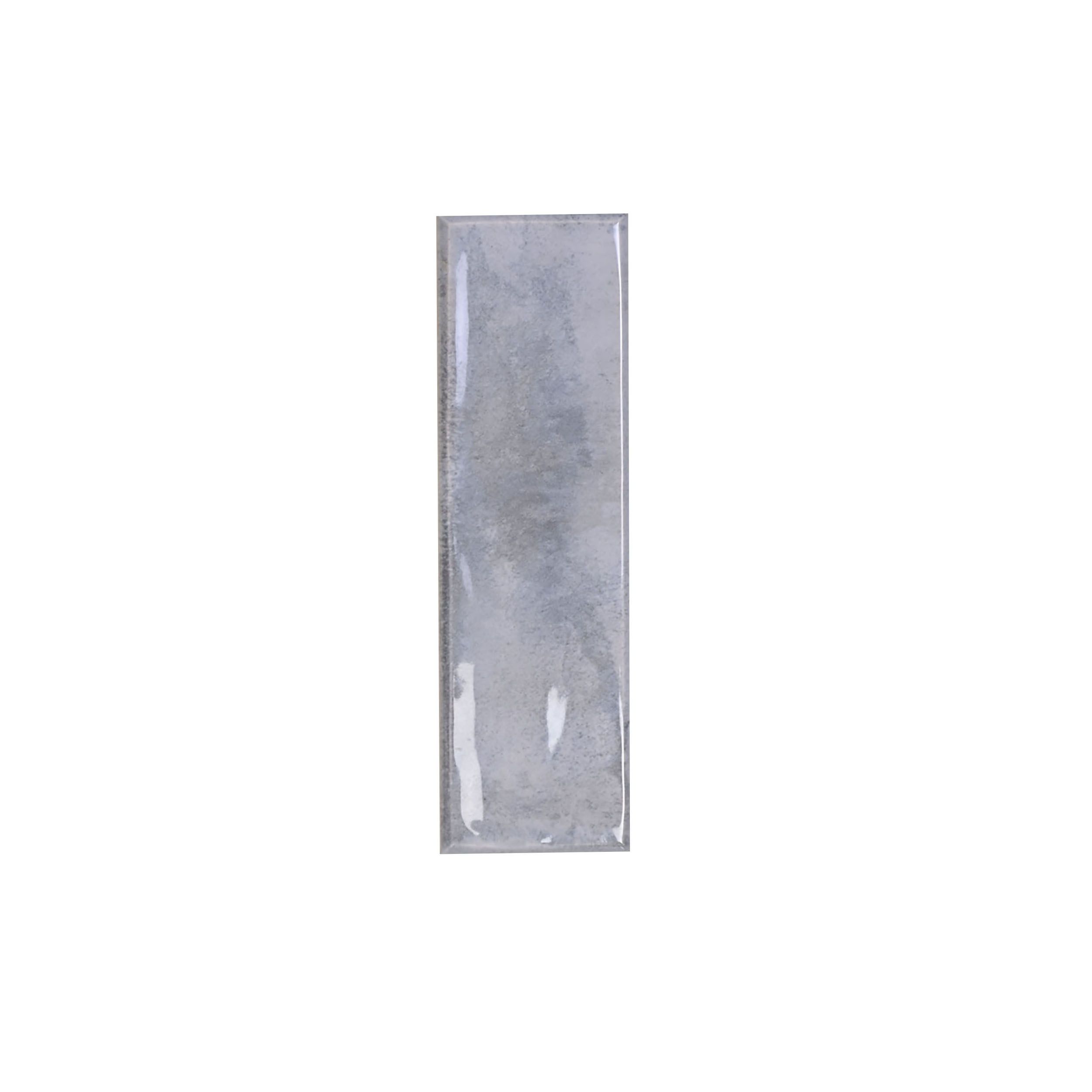 Maya Grey Gloss Structured Plain Ceramic Wall Tile, Pack of 54, (L)245mm (W)75mm