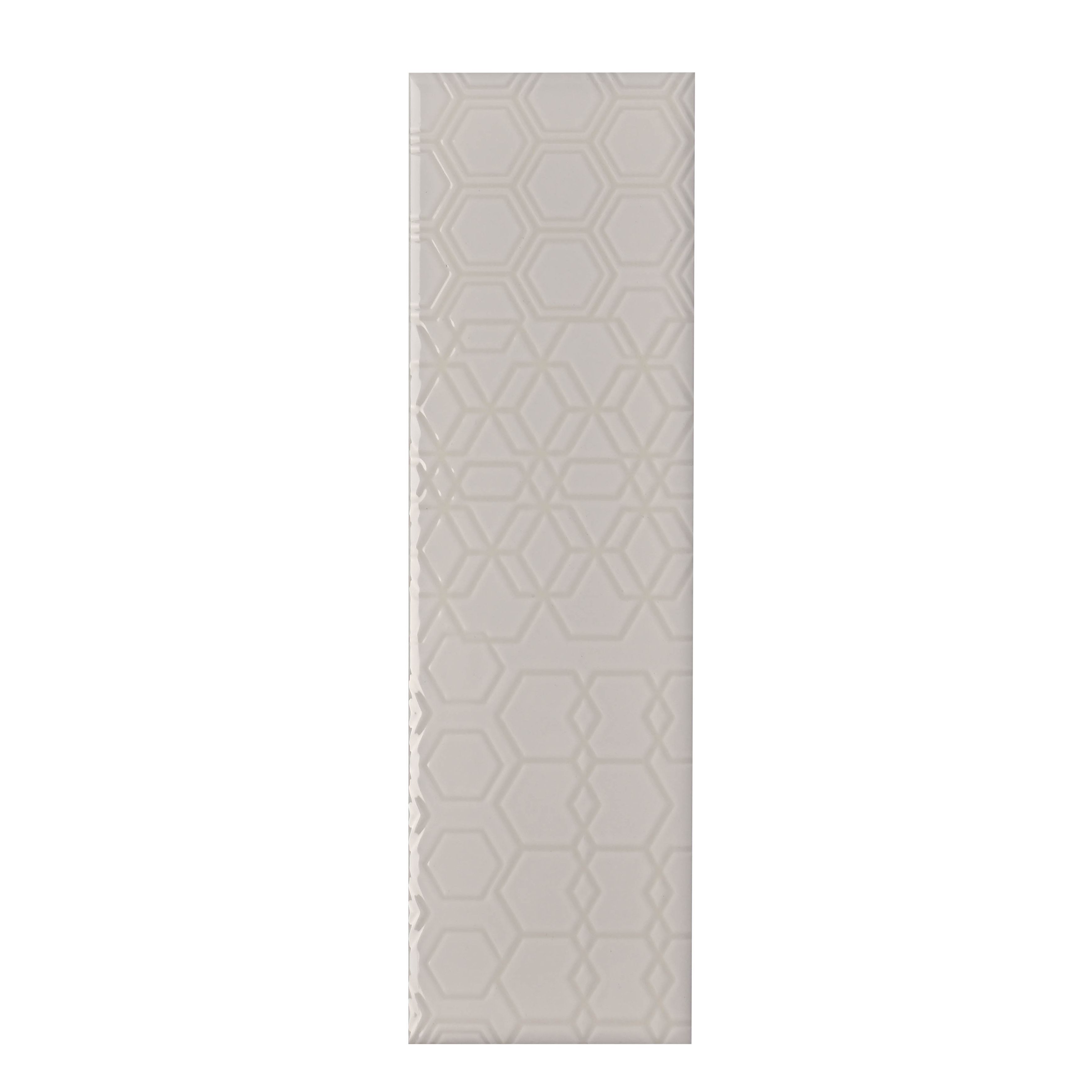 Mayfair White Gloss Patterned Ceramic Wall Tile, Pack of 54, (L)245mm (W)75mm