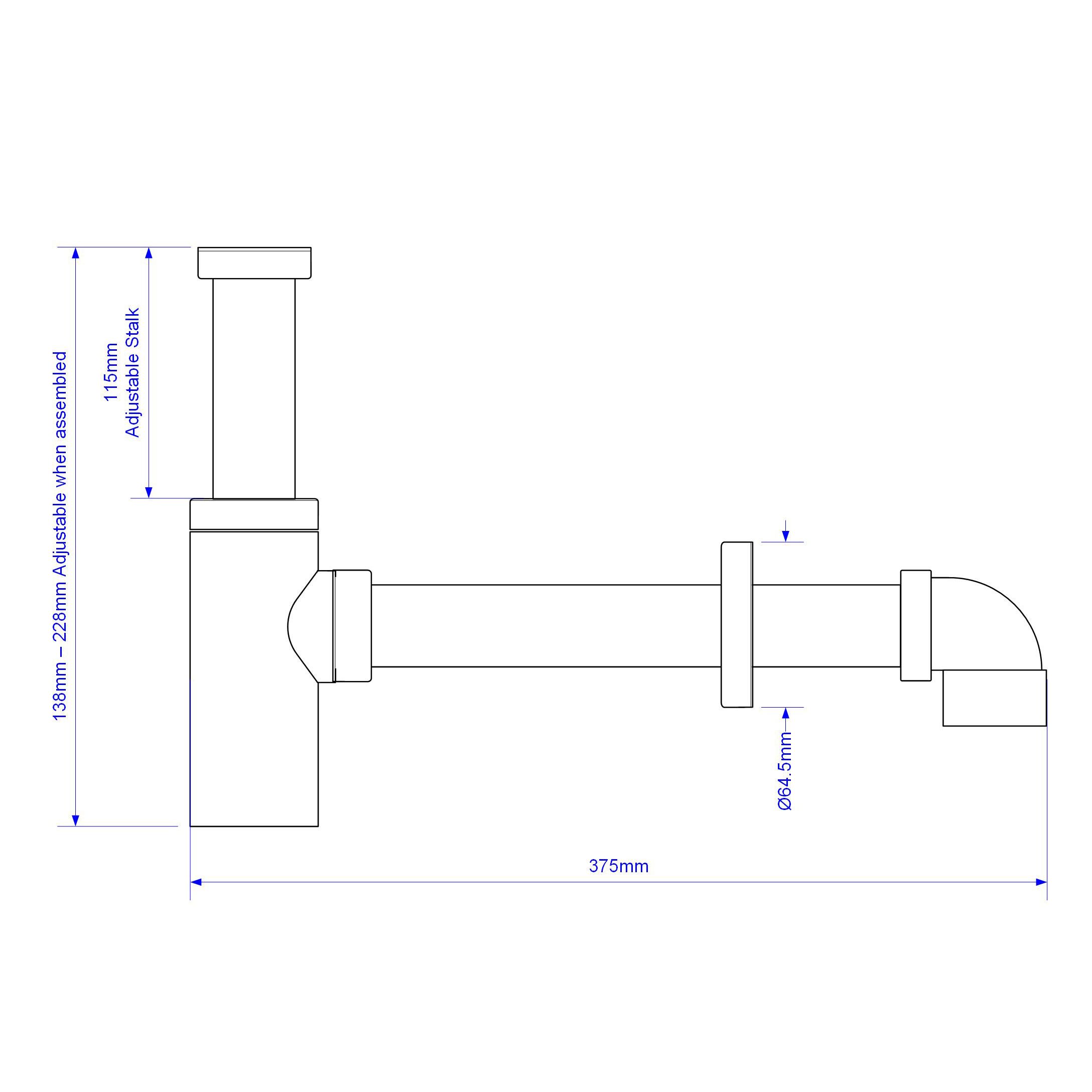 McAlpine Bottle Trap Chrome-plated Standard Tubular Adjustable height P-trap Basin Trap (Dia)65mm