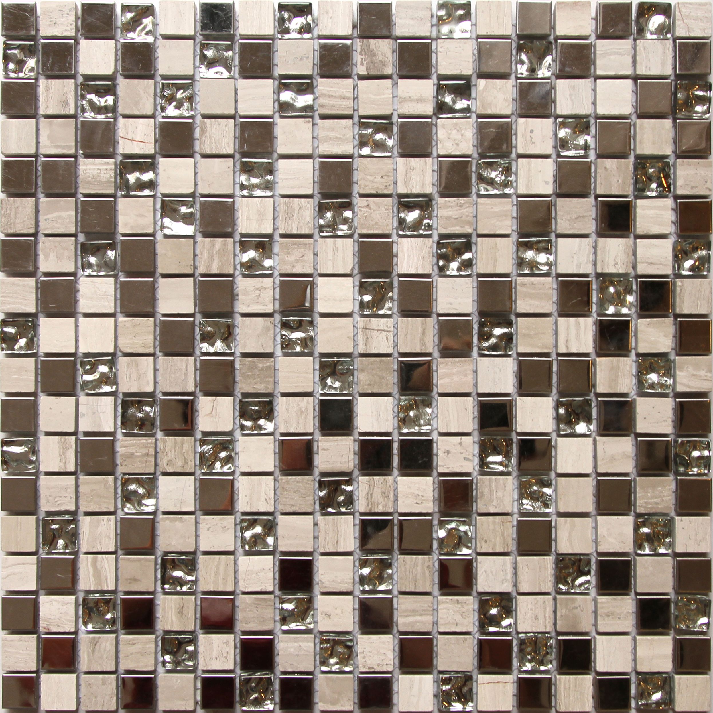 Mecine Grey Glass, natural stone & stainless steel Mosaic tile, (L)300mm (W)300mm