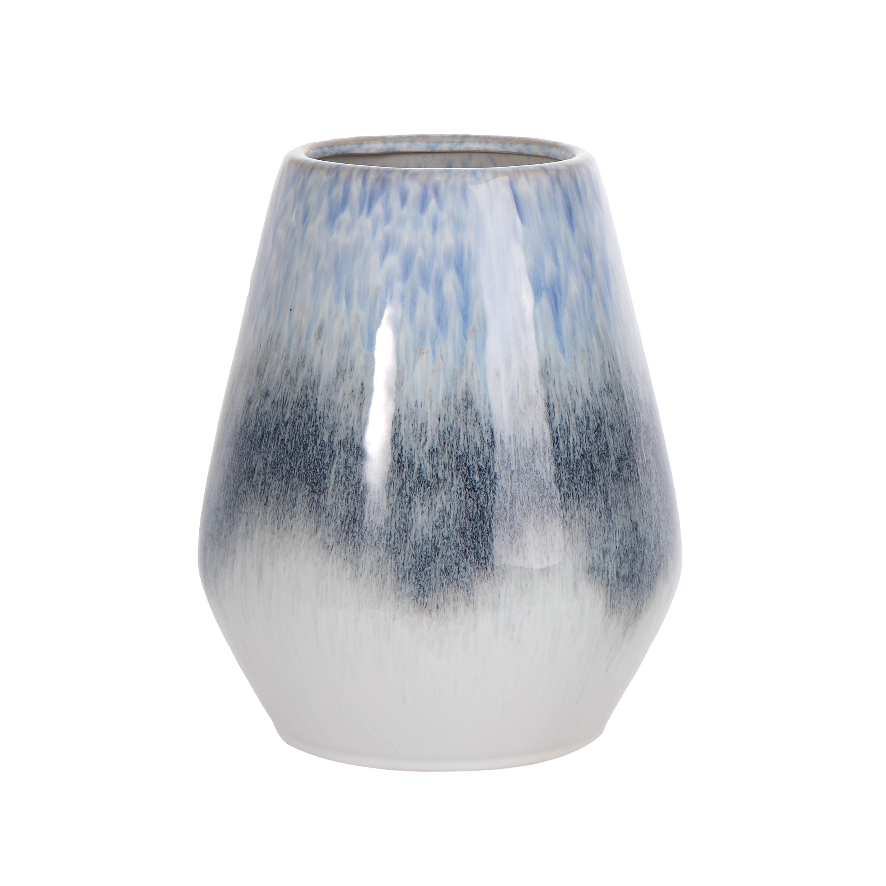 Medium Blue & Grey Gloss Ceramic Vase, (H)25cm (D)19.5cm
