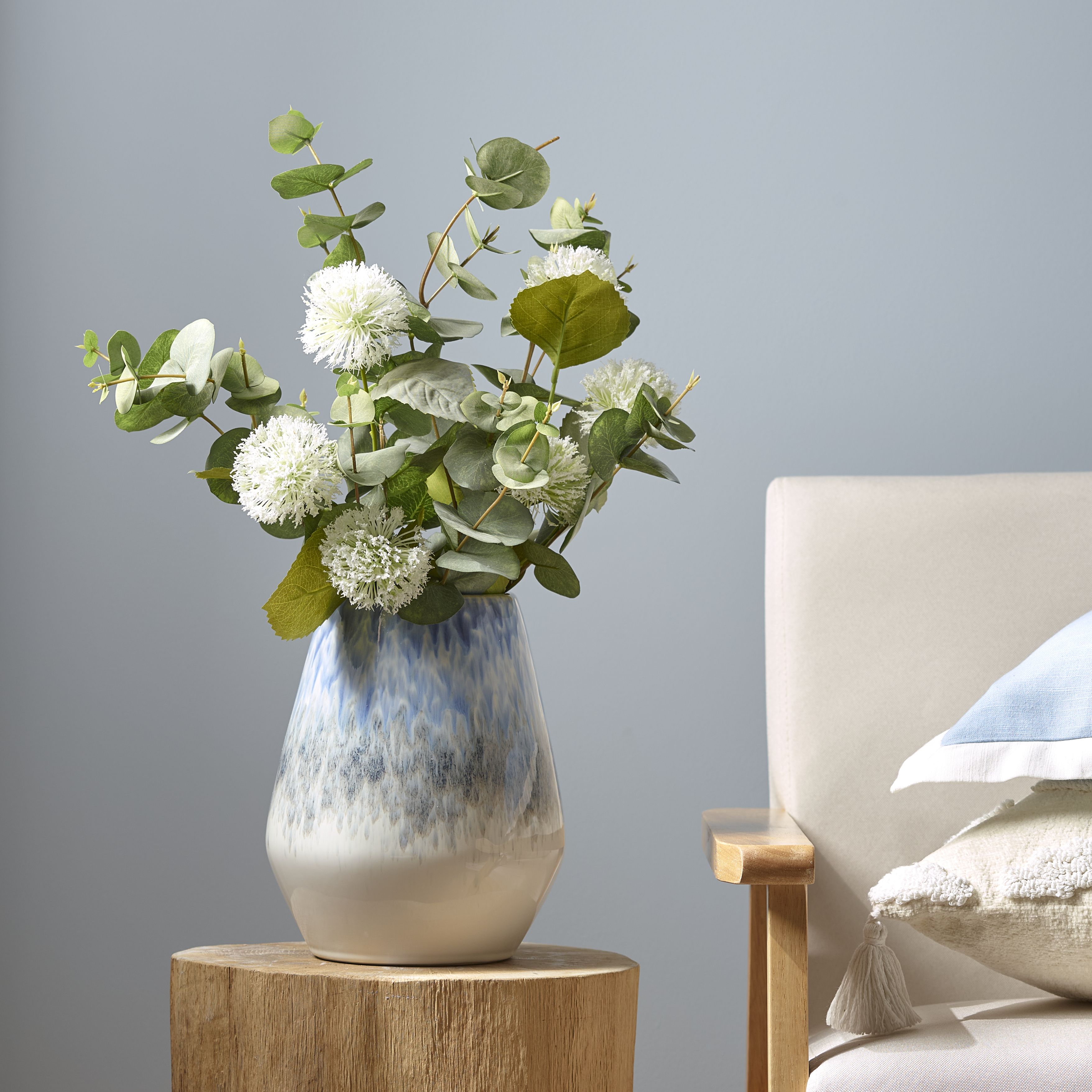 Medium Blue & Grey Gloss Ceramic Vase, (H)25cm (D)19.5cm