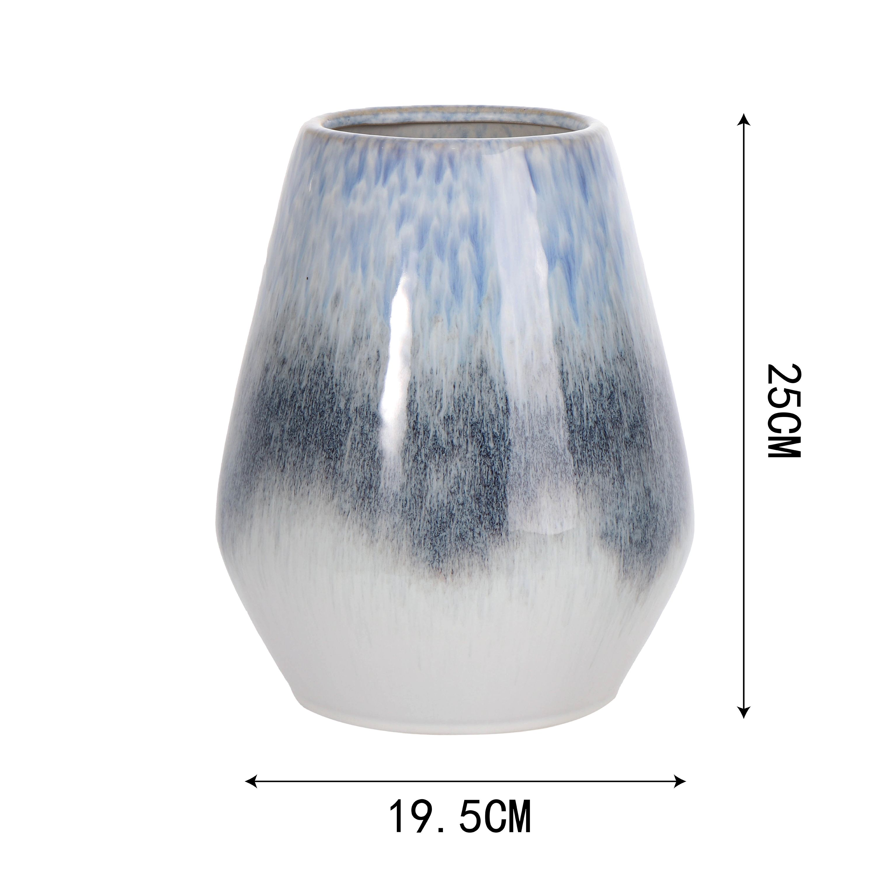 Medium Blue & Grey Gloss Ceramic Vase, (H)25cm (D)19.5cm