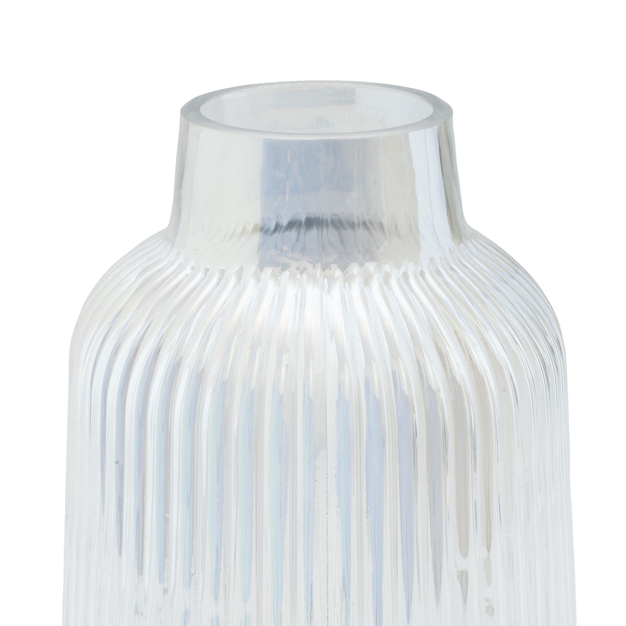 Medium Ribbed Chrome effect Gloss Vase, 27cm