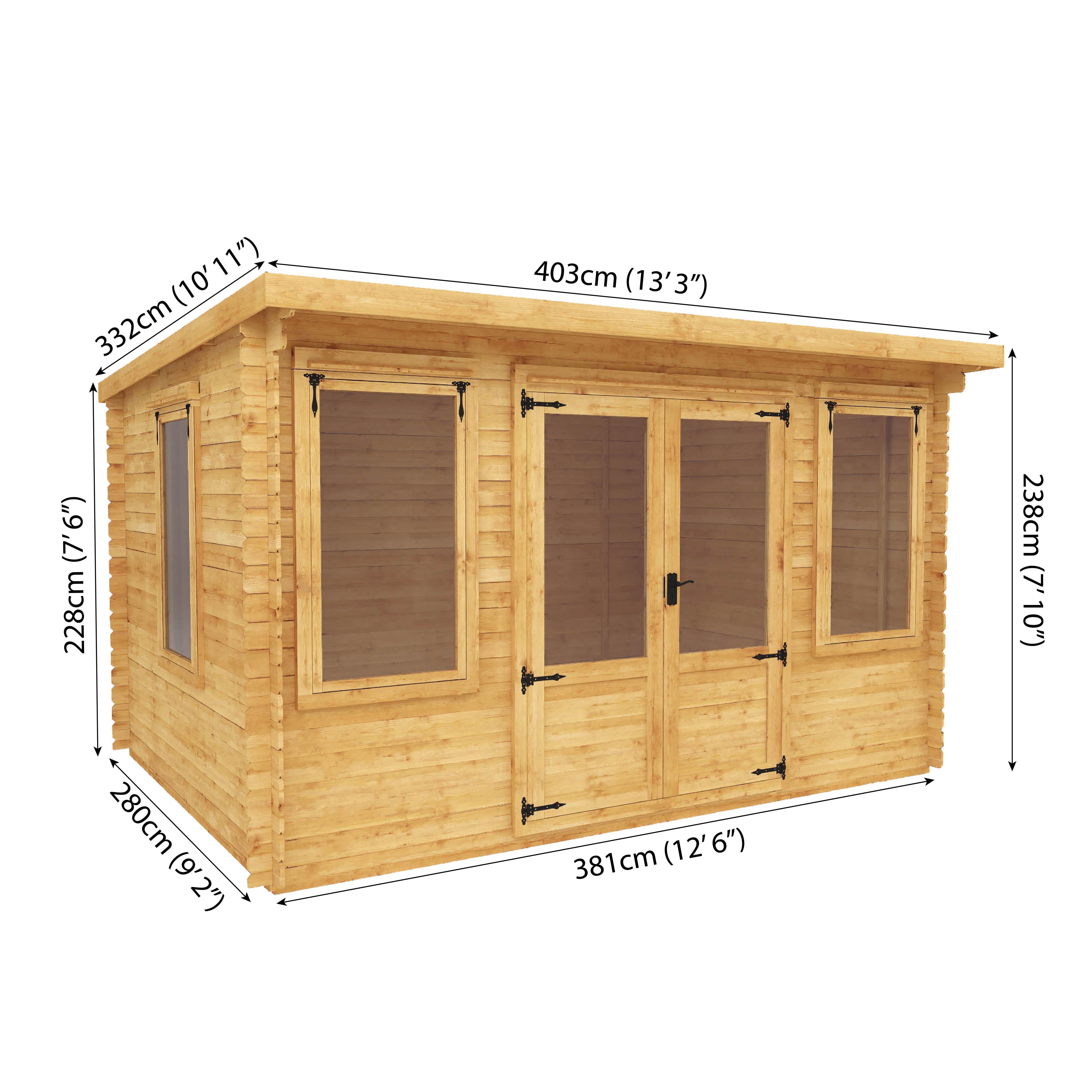 Mercia 10x13 ft with Double door Pent Cabin