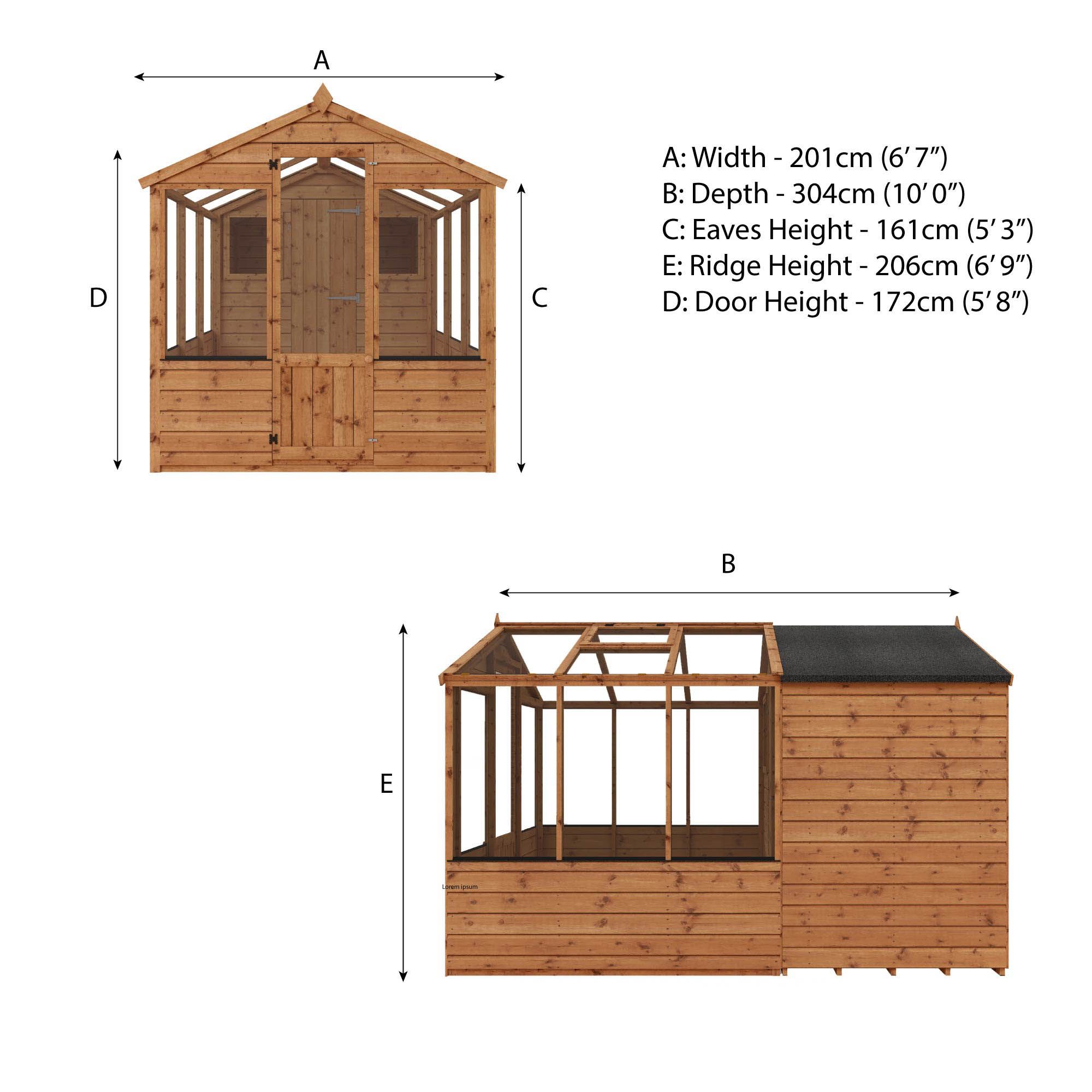 Mercia 10x6 Apex Greenhouse combi shed - Assembly required