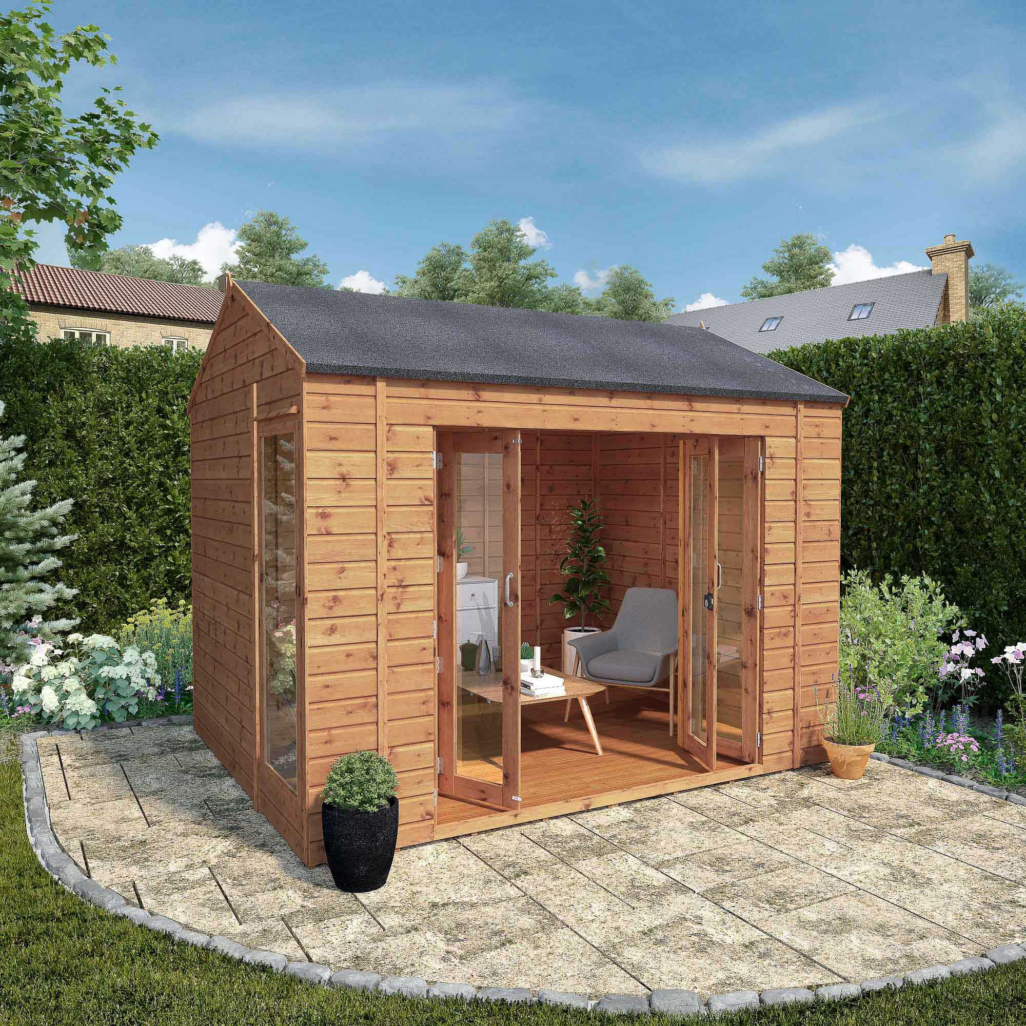 Mercia 10x8 ft with Bi-fold door & 2 windows Reverse apex Summer house