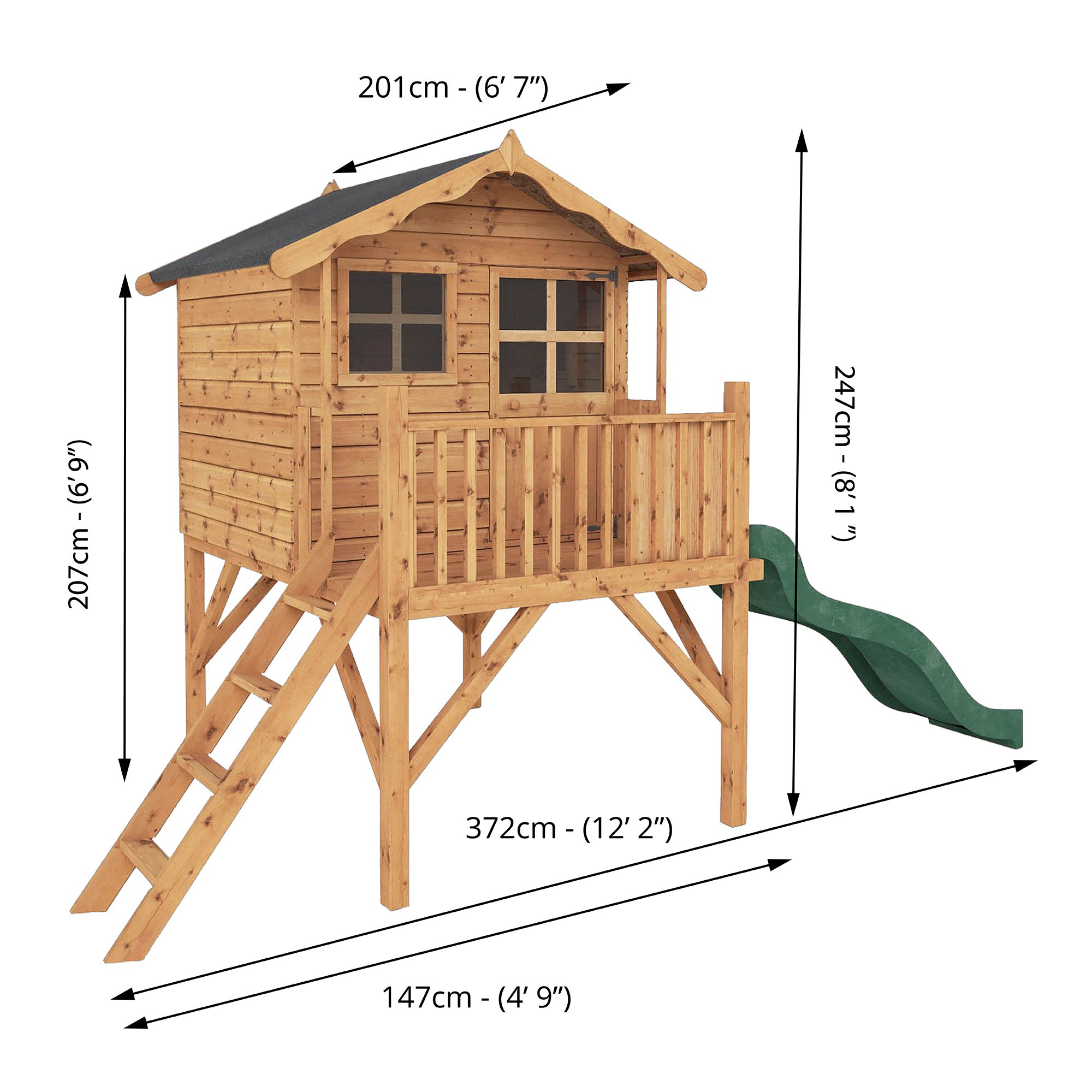 Mercia 12x6 Poppy Apex Shiplap Tower slide playhouse - Assembly service included