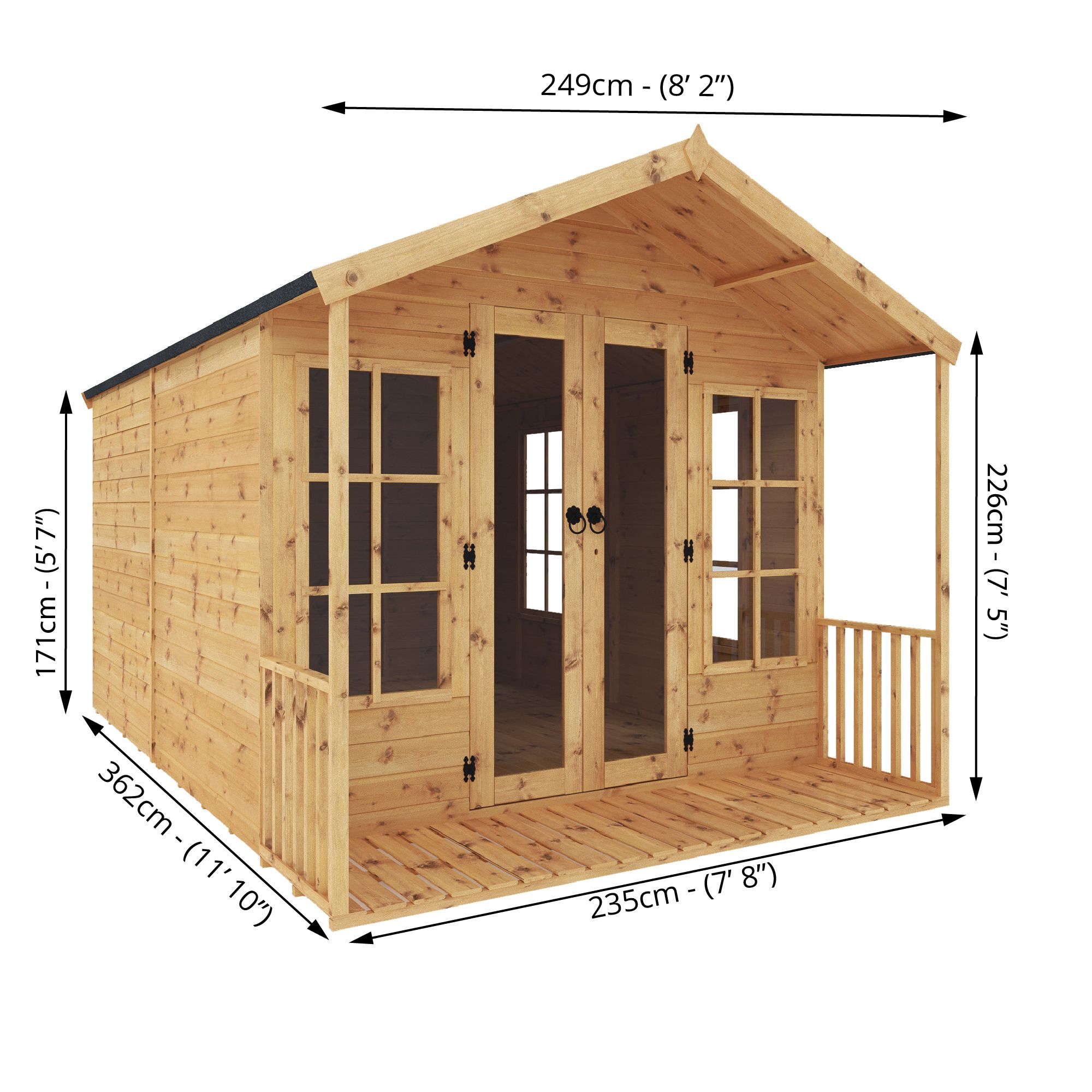 Mercia 12x8 ft with Double door & 4 windows Apex Wooden Summer house