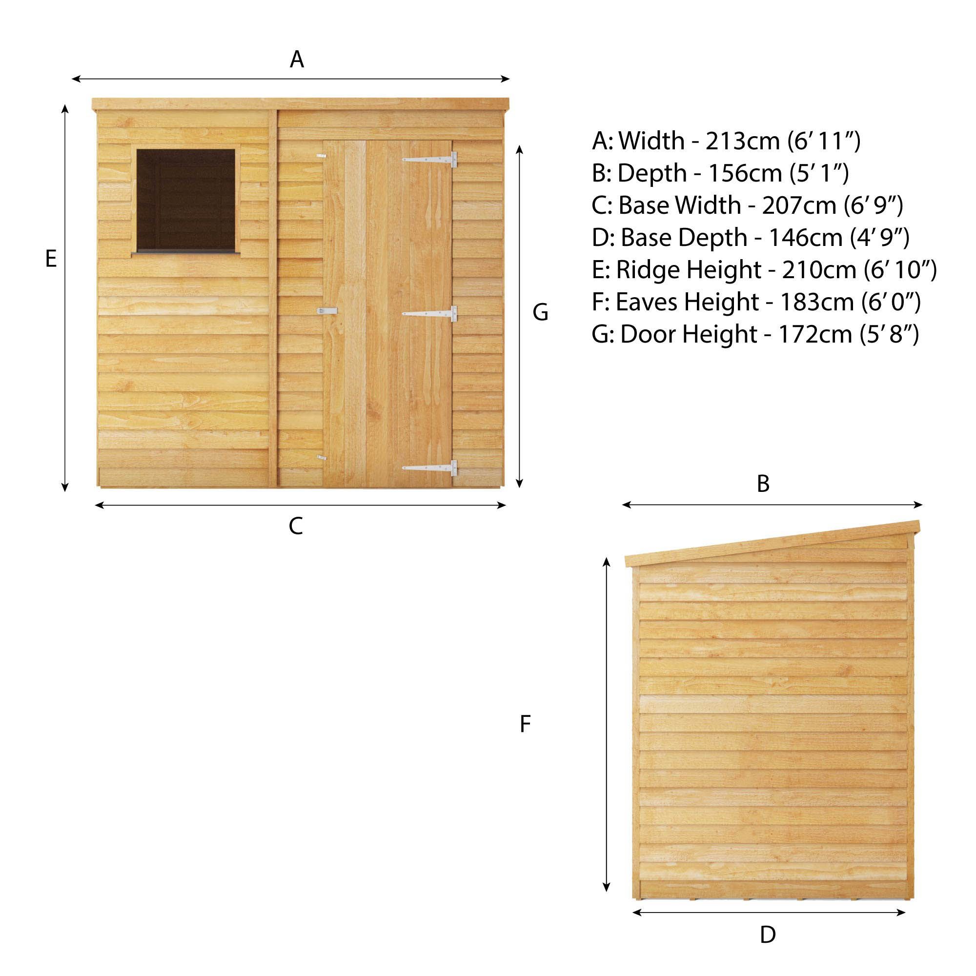 Mercia 7x5 ft Pent Wooden Shed with floor & 1 window