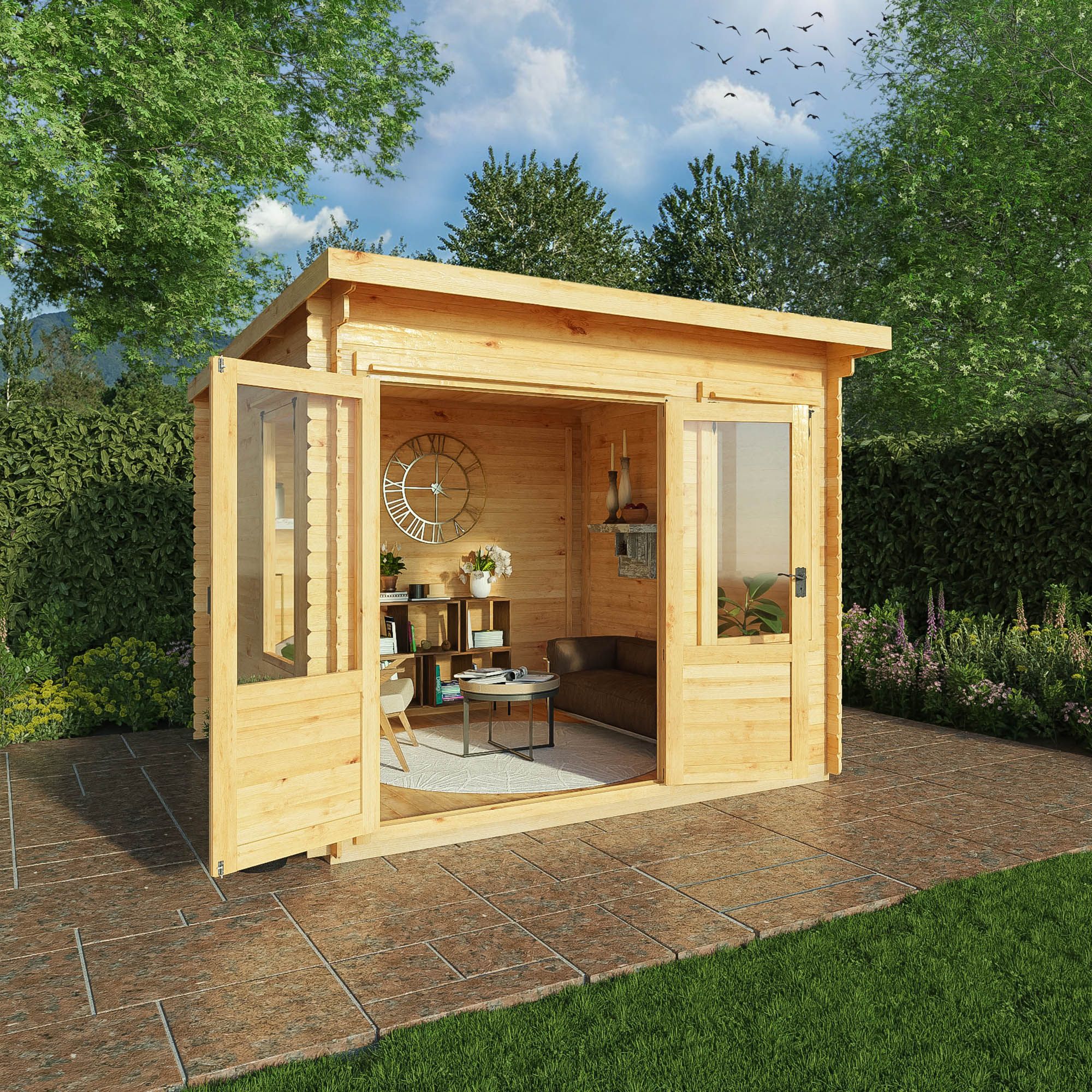 Mercia Log Cabin with Double door Pent Wooden Cabin (H)2490mm x (W)3024mm