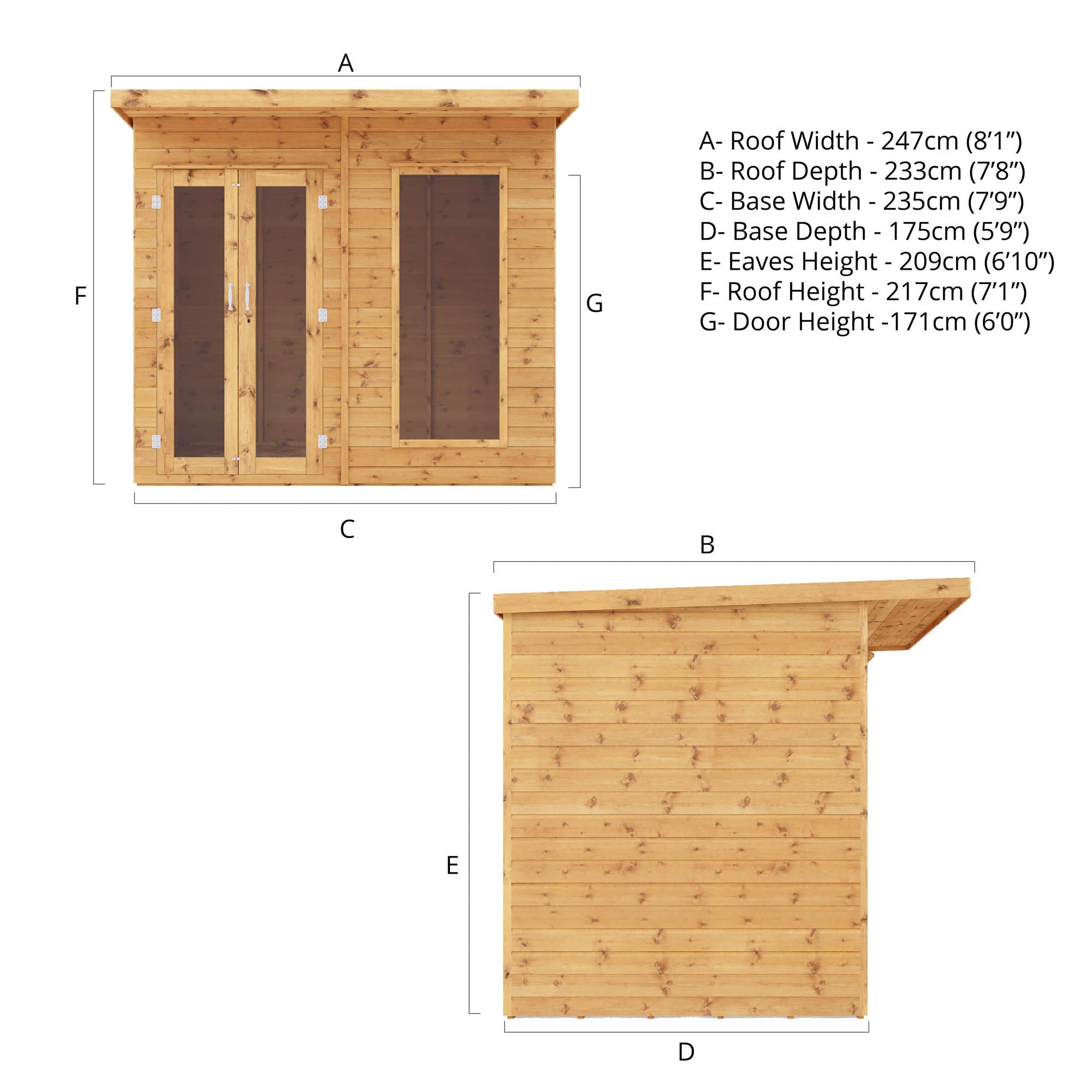 Mercia Maine 8x6 ft with Double door & 1 window Pent Wooden Summer house
