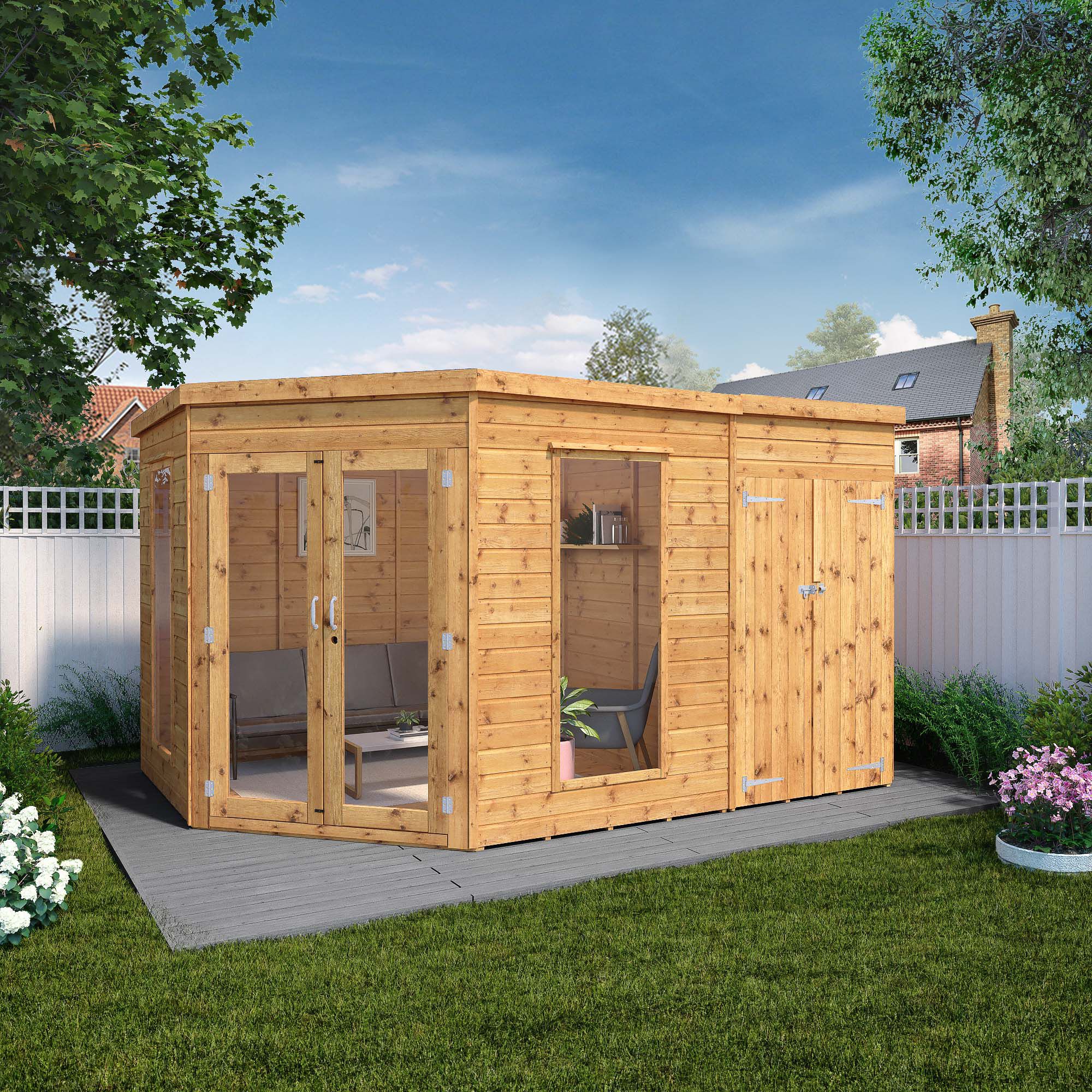 Mercia Summer House 12x8 ft with Double door & 2 windows Pent Solid wood Summer house