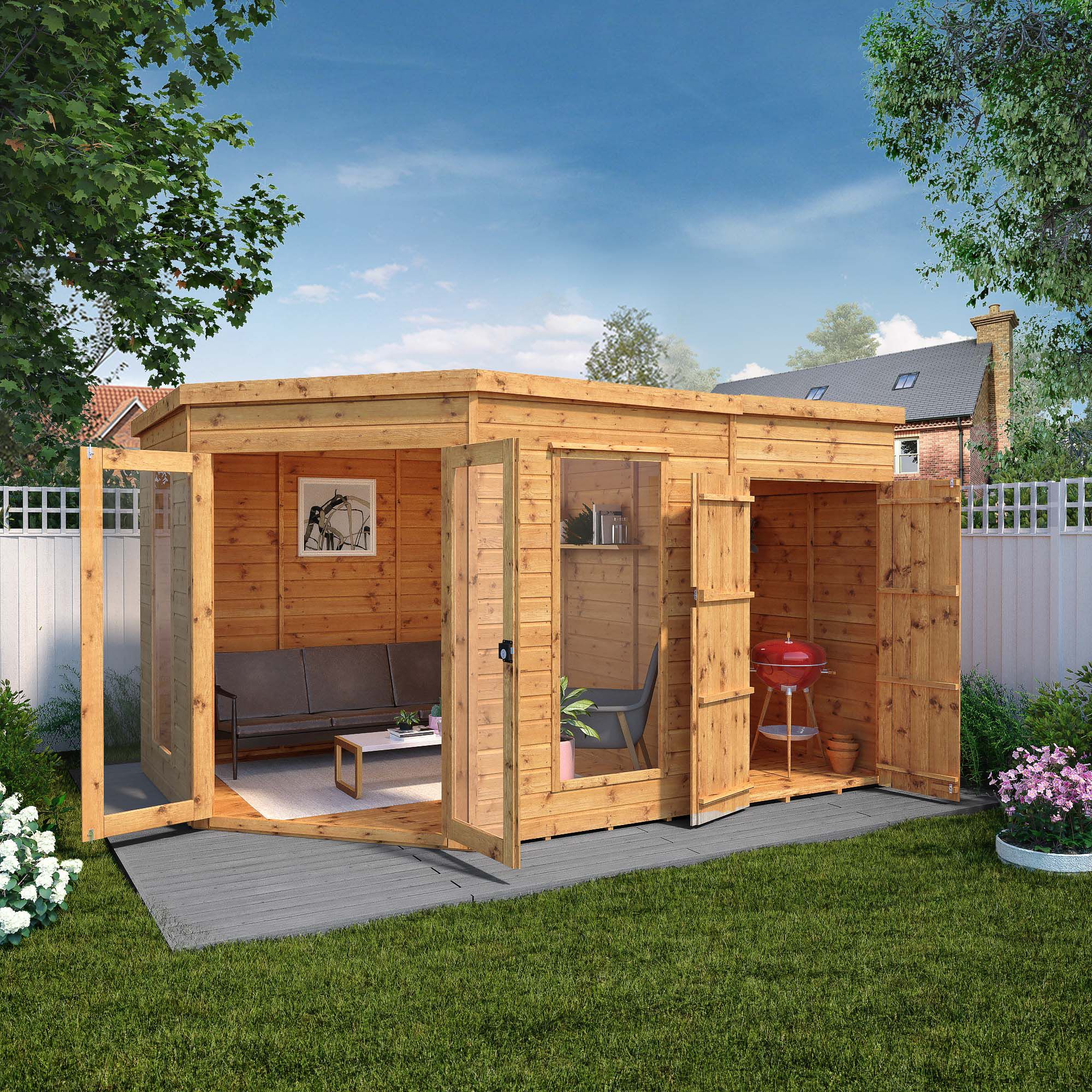 Mercia Summer House 12x8 ft with Double door & 2 windows Pent Solid wood Summer house