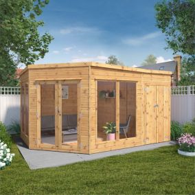 Mercia Summer House 13x9 ft with Double door & 4 windows Pent Solid wood Summer house