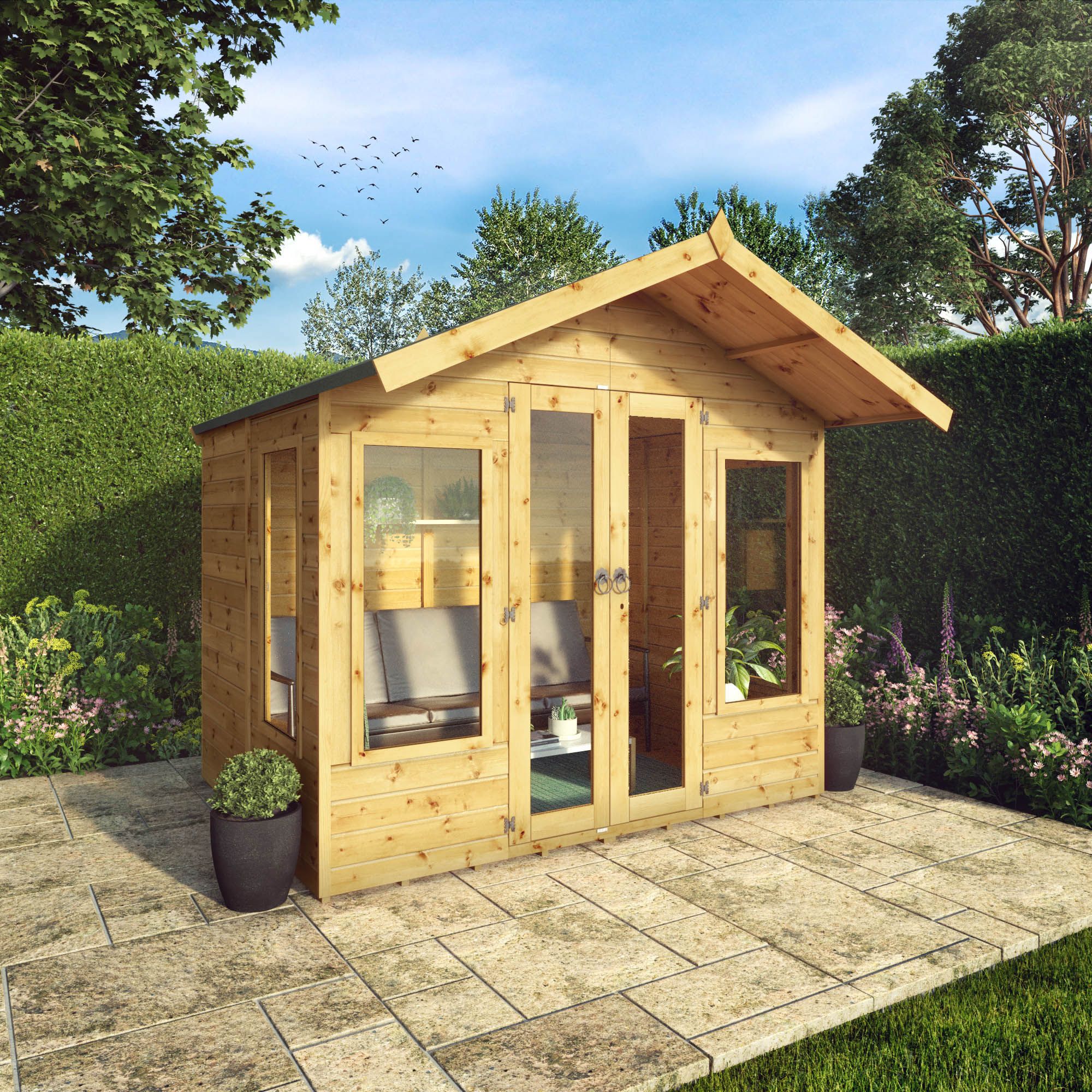 Mercia Sussex 8x6 ft with Double door & 4 windows Apex Wooden Summer house