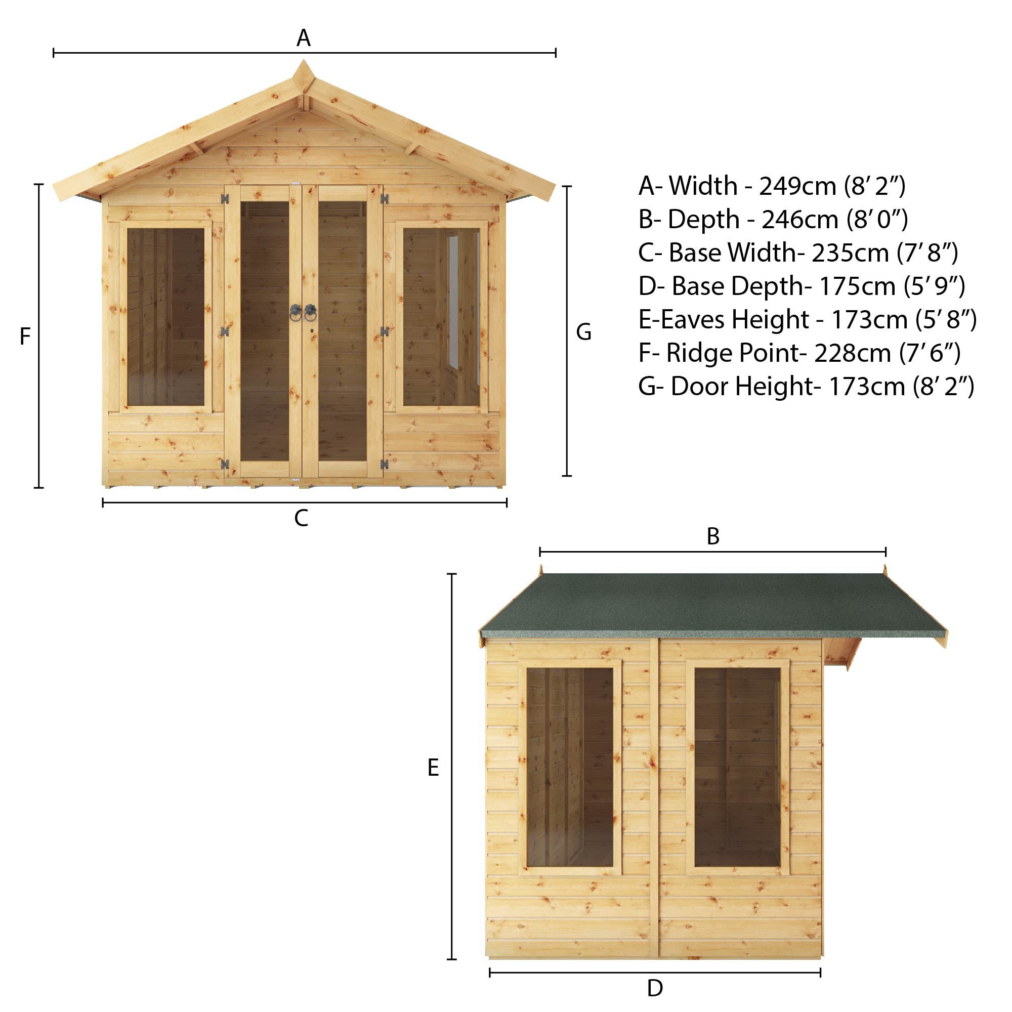 Mercia Sussex 8x6 ft with Double door & 4 windows Apex Wooden Summer house