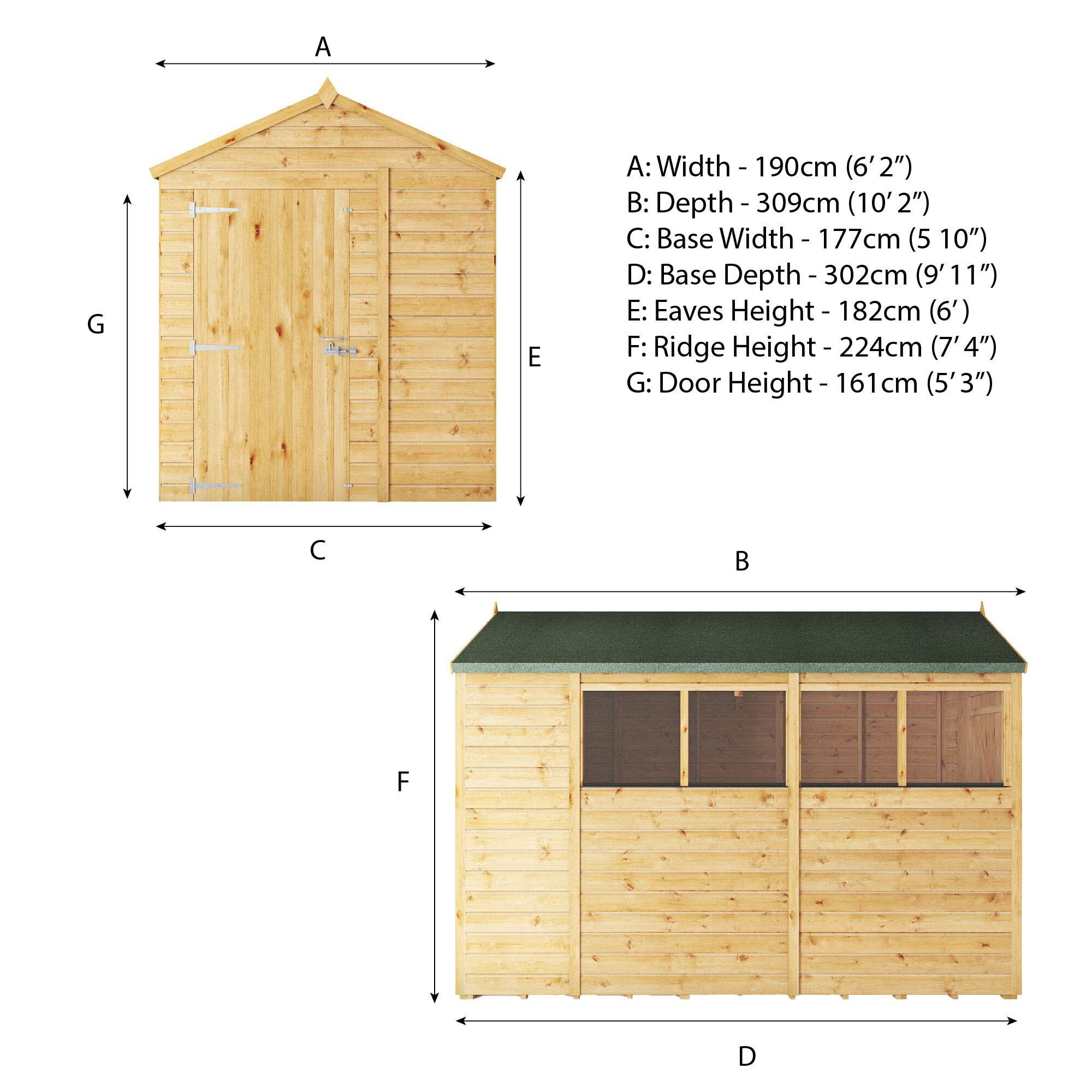 Mercia Woodsman Shiplap 10x6 ft Apex Timber Dip treated Shed with floor & 4 windows