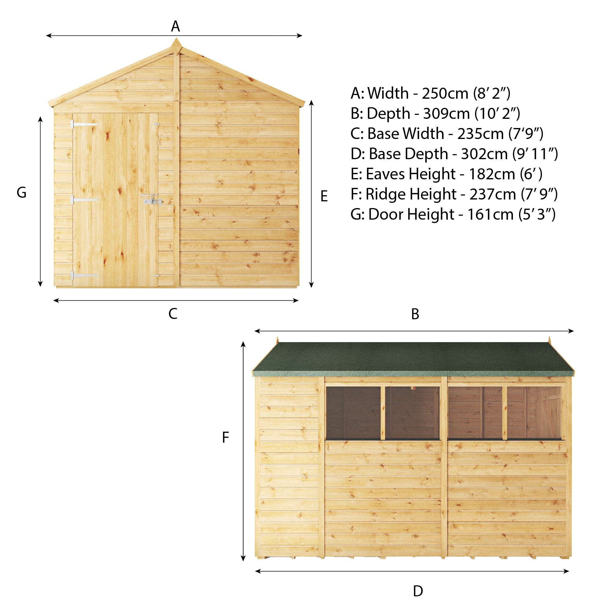 Mercia Woodsman Shiplap 10x8 ft Apex Timber Dip treated Shed with floor & 4 windows