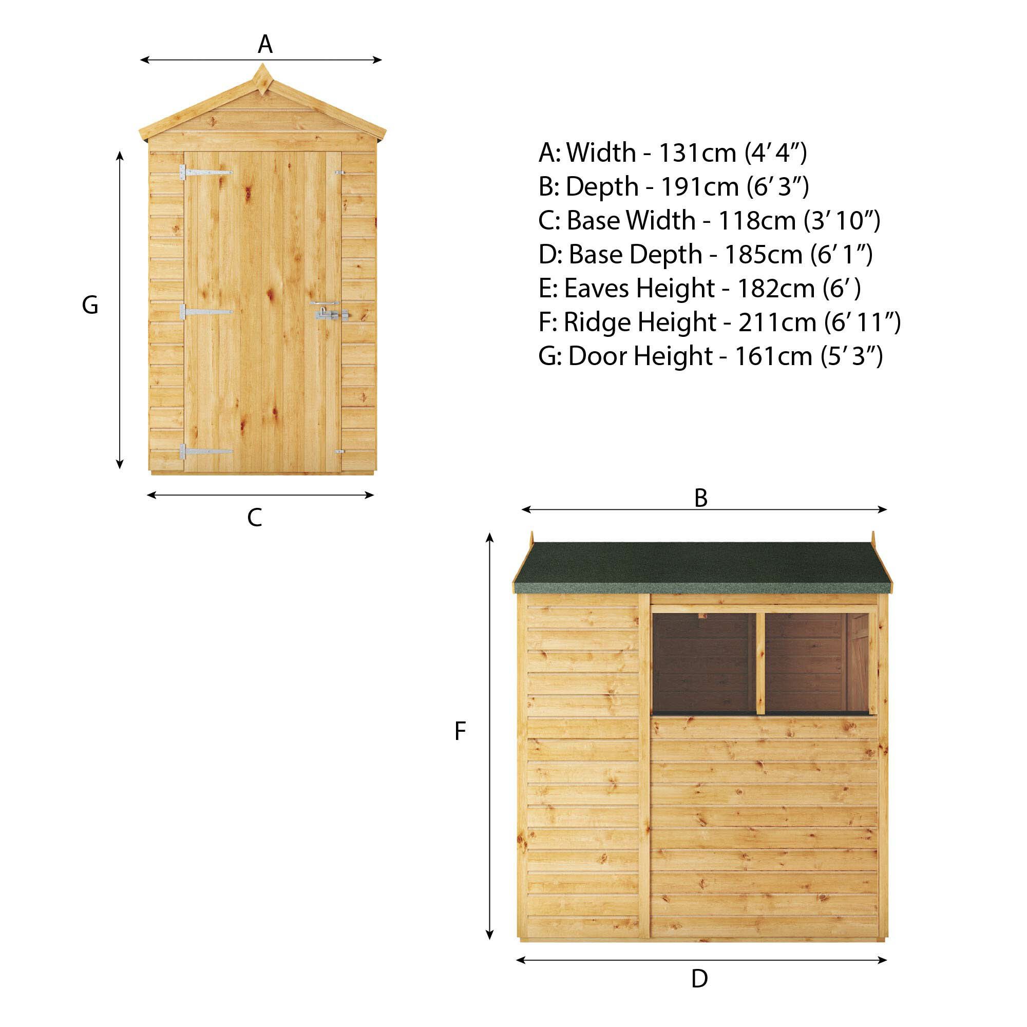 Mercia Woodsman Shiplap 6x4 ft Apex Timber Dip treated Shed with floor & 2 windows