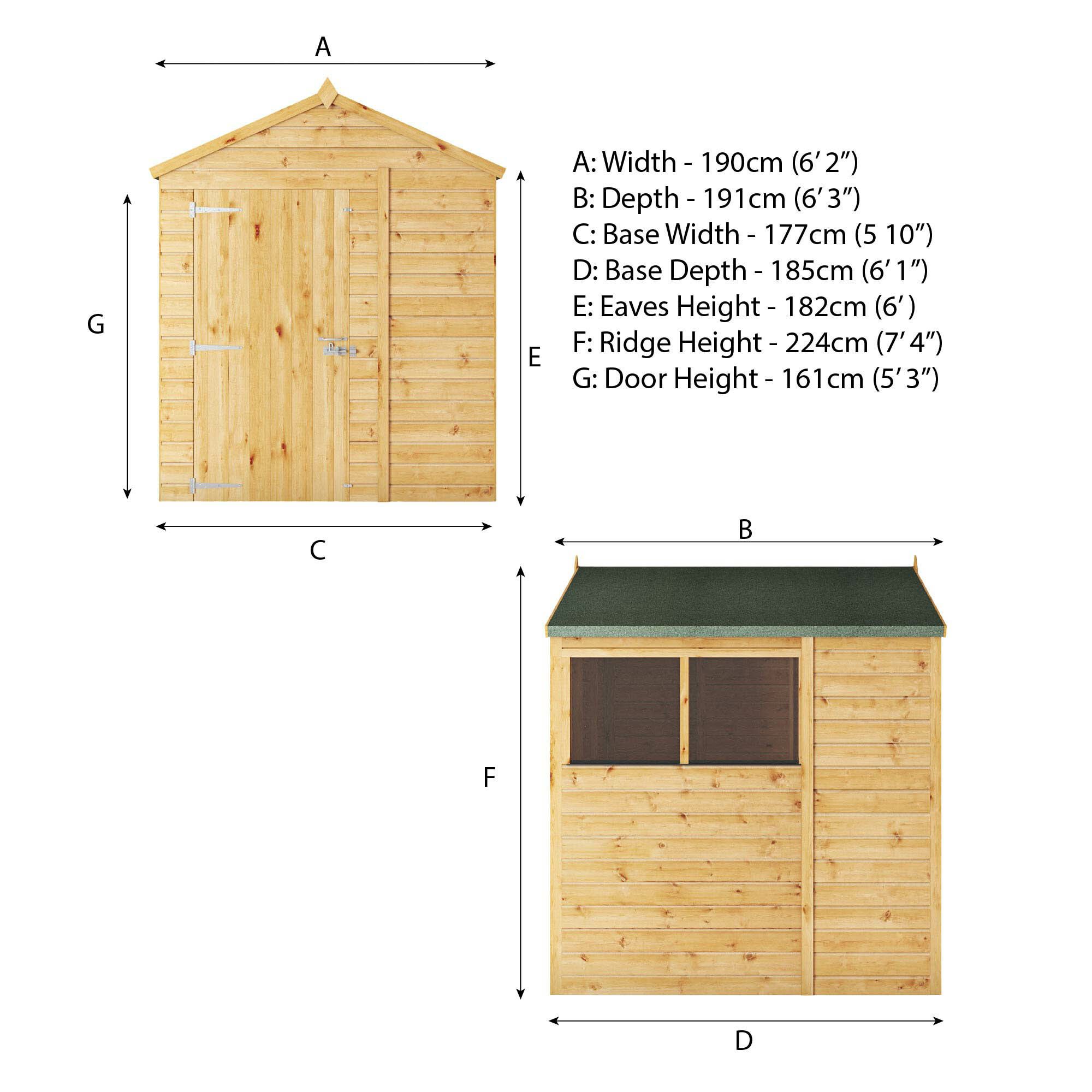 Mercia Woodsman Shiplap 6x6 ft Pent Timber Dip treated Shed with floor & 2 windows