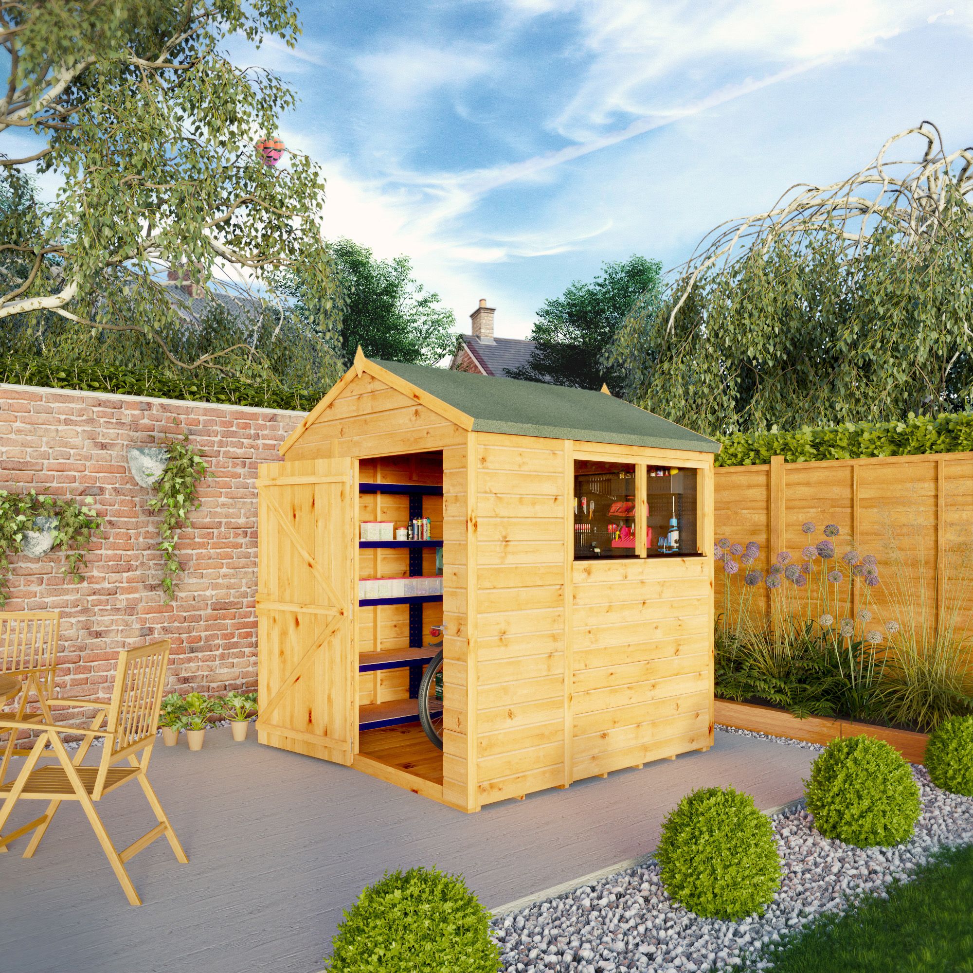 Mercia Woodsman Shiplap 6x6 ft Pent Timber Dip treated Shed with floor & 2 windows
