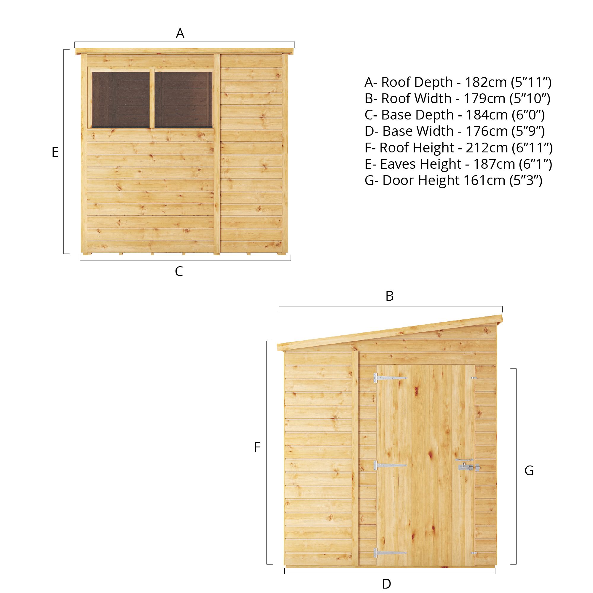 Mercia Woodsman Shiplap 6x6 ft Pent Timber Dip treated Shed with floor & 2 windows