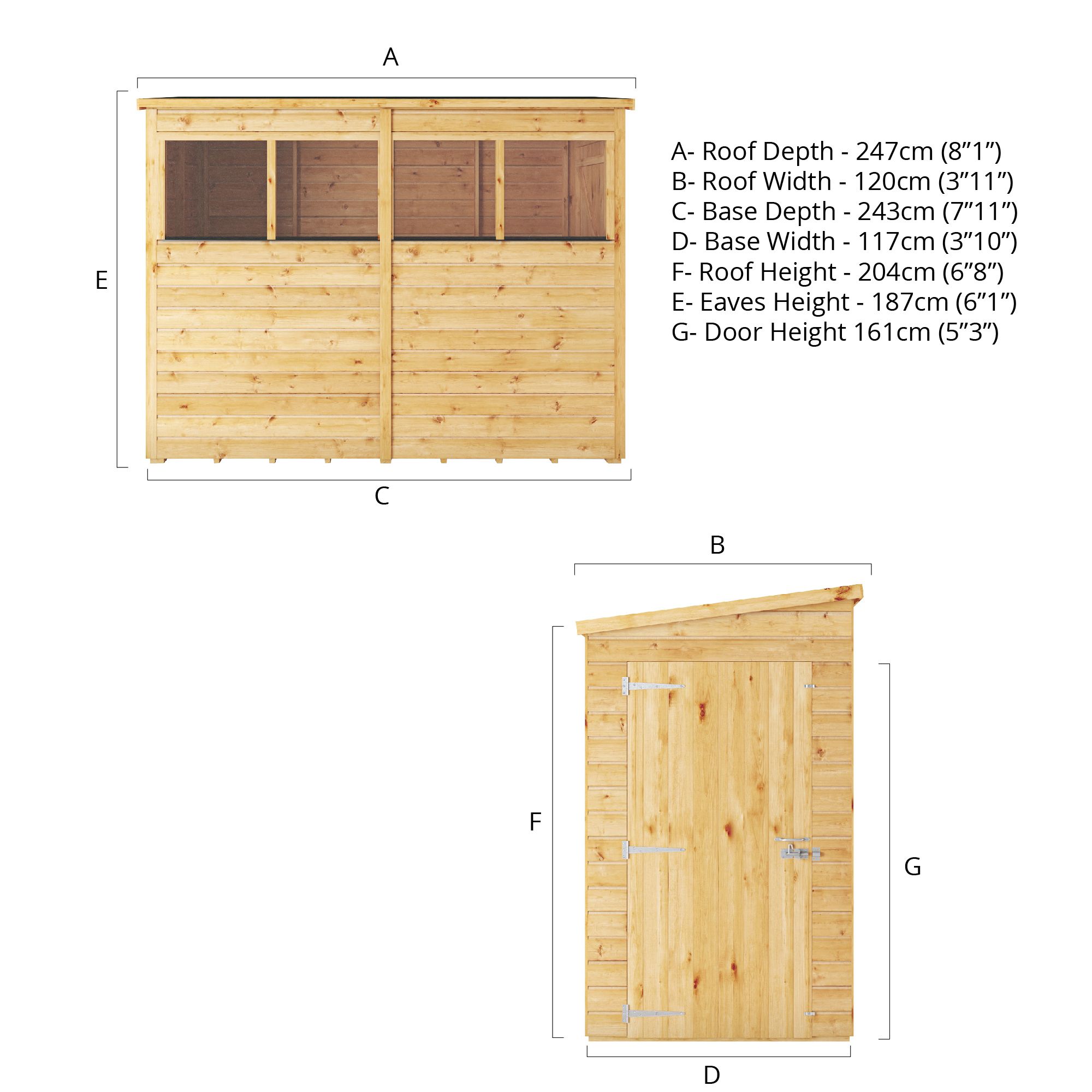 Mercia Woodsman Shiplap 8x4 ft Pent Timber Dip treated Shed with floor & 4 windows