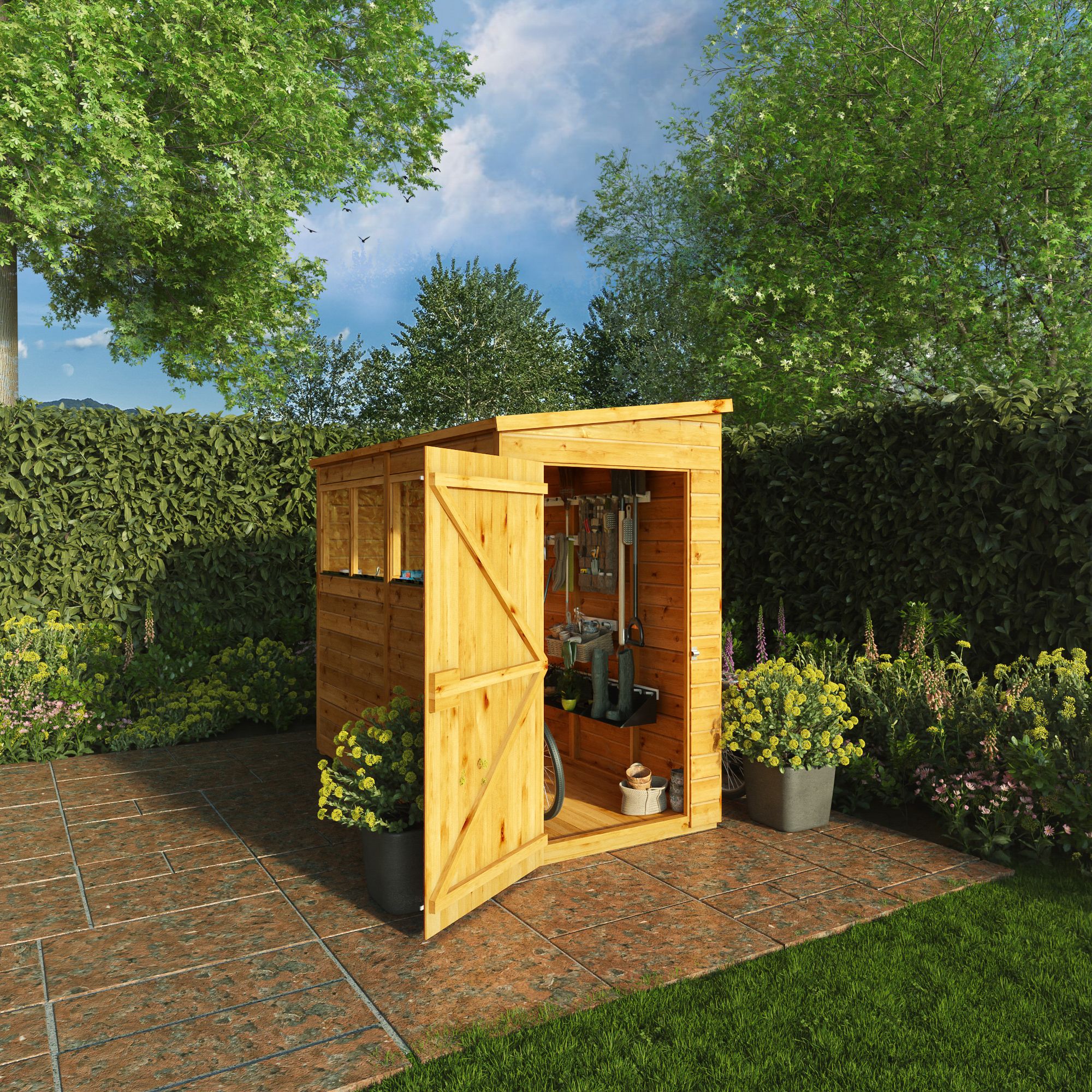 Mercia Woodsman Shiplap 8x4 ft Pent Timber Dip treated Shed with floor & 4 windows
