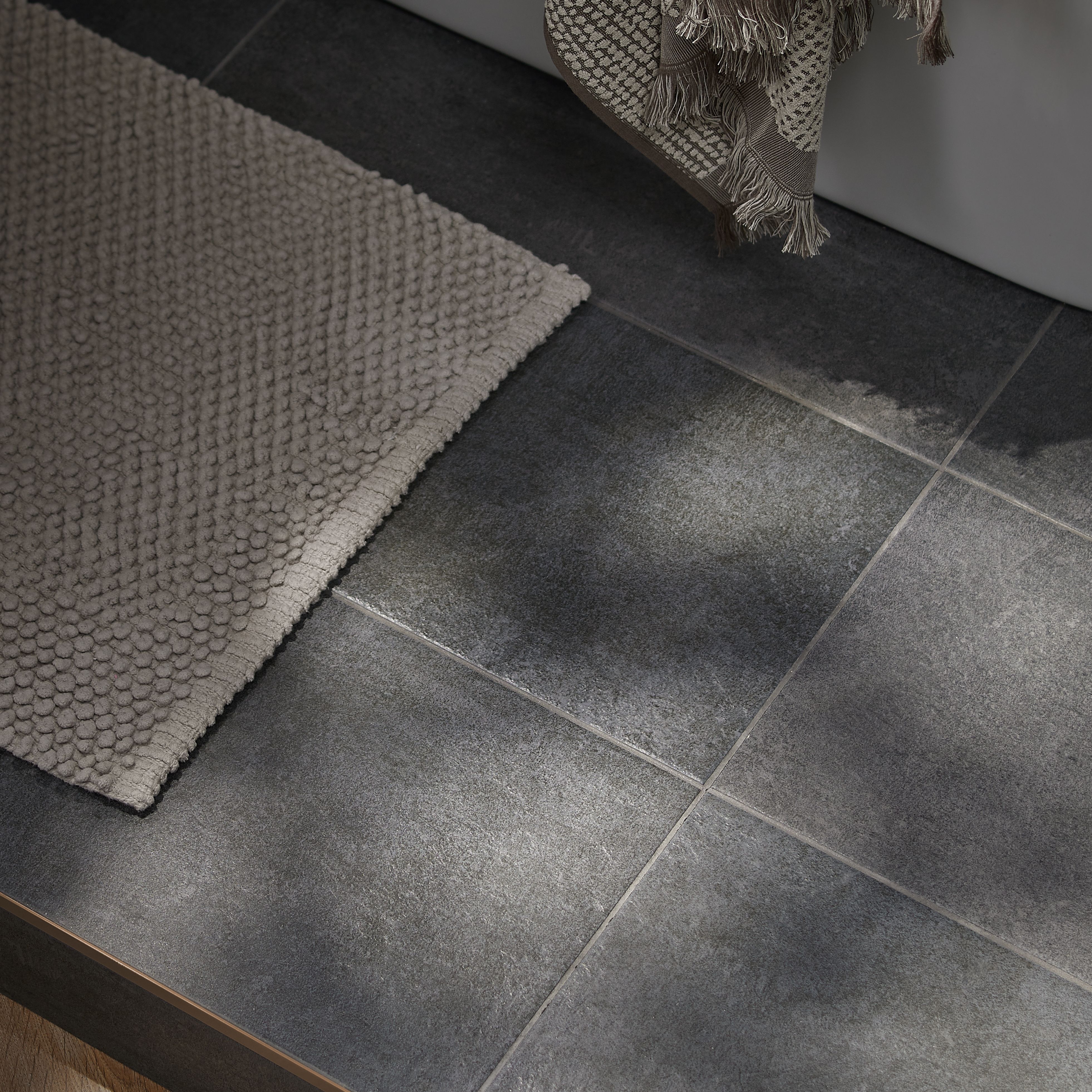 Metal ID Anthracite Matt Flat Concrete effect Porcelain Wall & floor Tile, Pack of 6, (L)600mm (W)300mm