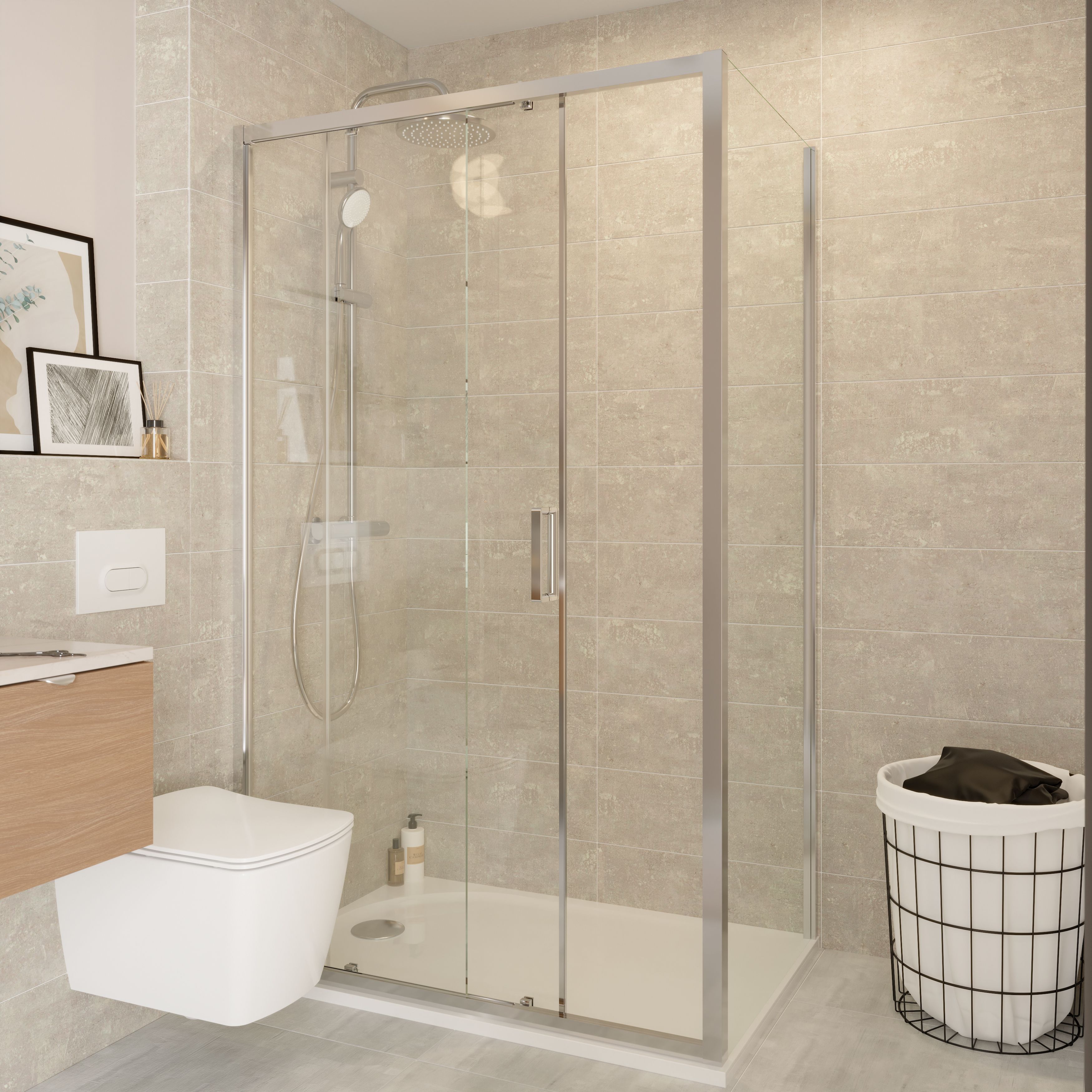Metal ID Light grey Matt Flat Concrete effect Ceramic Wall Tile, Pack of 8, (L)600mm (W)200mm