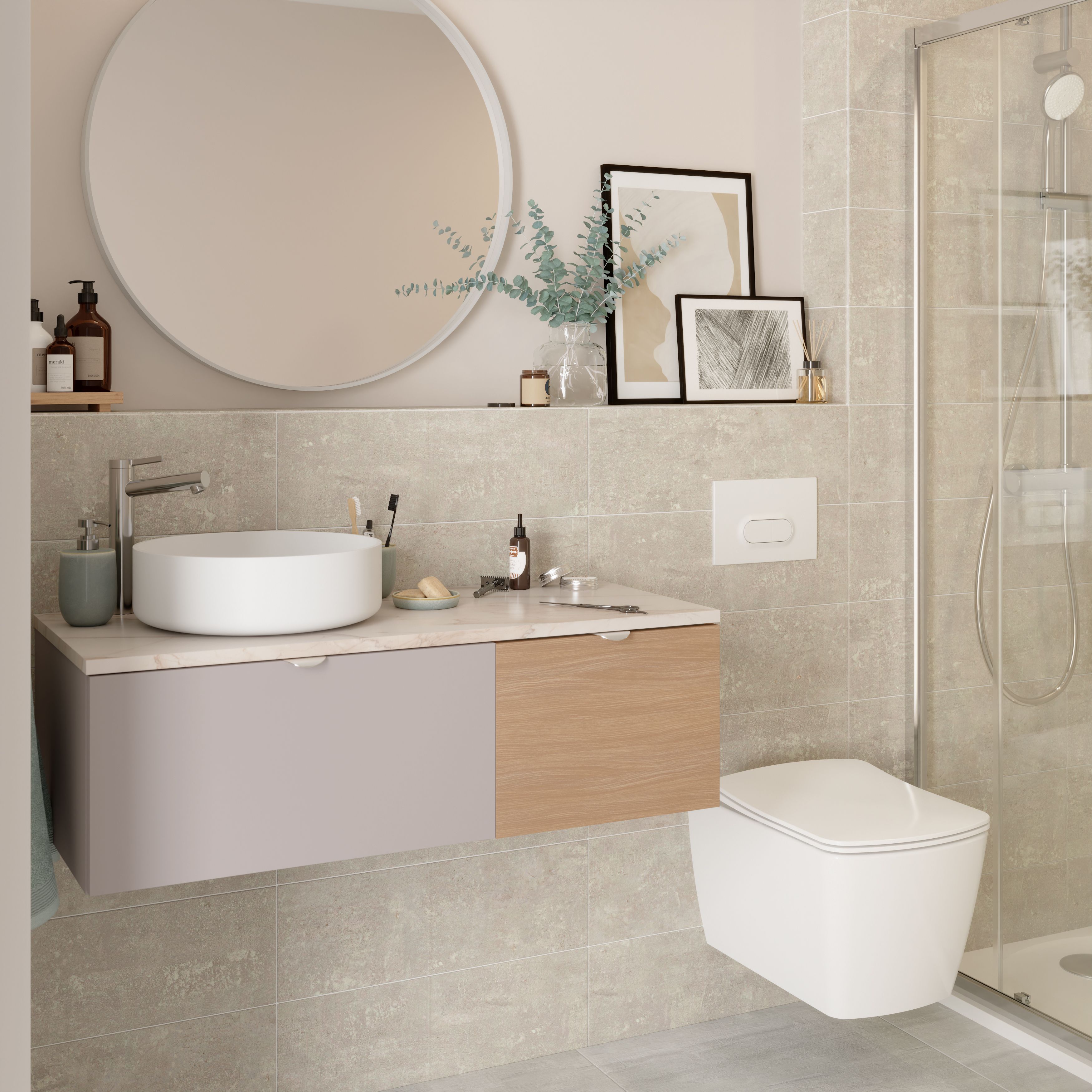Metal ID Light grey Matt Flat Concrete effect Ceramic Wall Tile, Pack of 8, (L)600mm (W)200mm