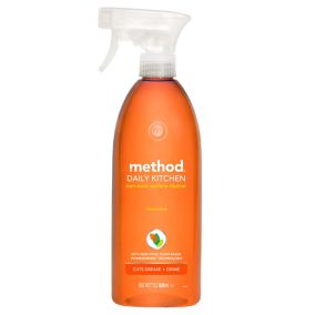 Method Not concentrated Clementine Not anti bacterial Multi-surface Ceramic, enamel, stainless steel & synthetic resin Multi Kitchen Surface Kitchen Cleaning spray, 828ml Trigger spray bottle