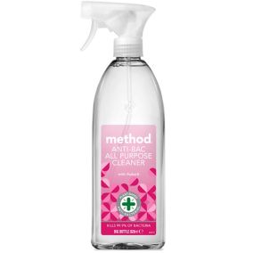 Method Not concentrated Wild Rhubarb Anti-bacterial - kills 99.9% of bacteria, such as e.coli Multi-surface Acrylic, ceramic, enamel, glass, plastic, porcelain & stainless steel Multi Surface Multi-room Disinfectant & cleaner, 828ml Trigger spray bottle