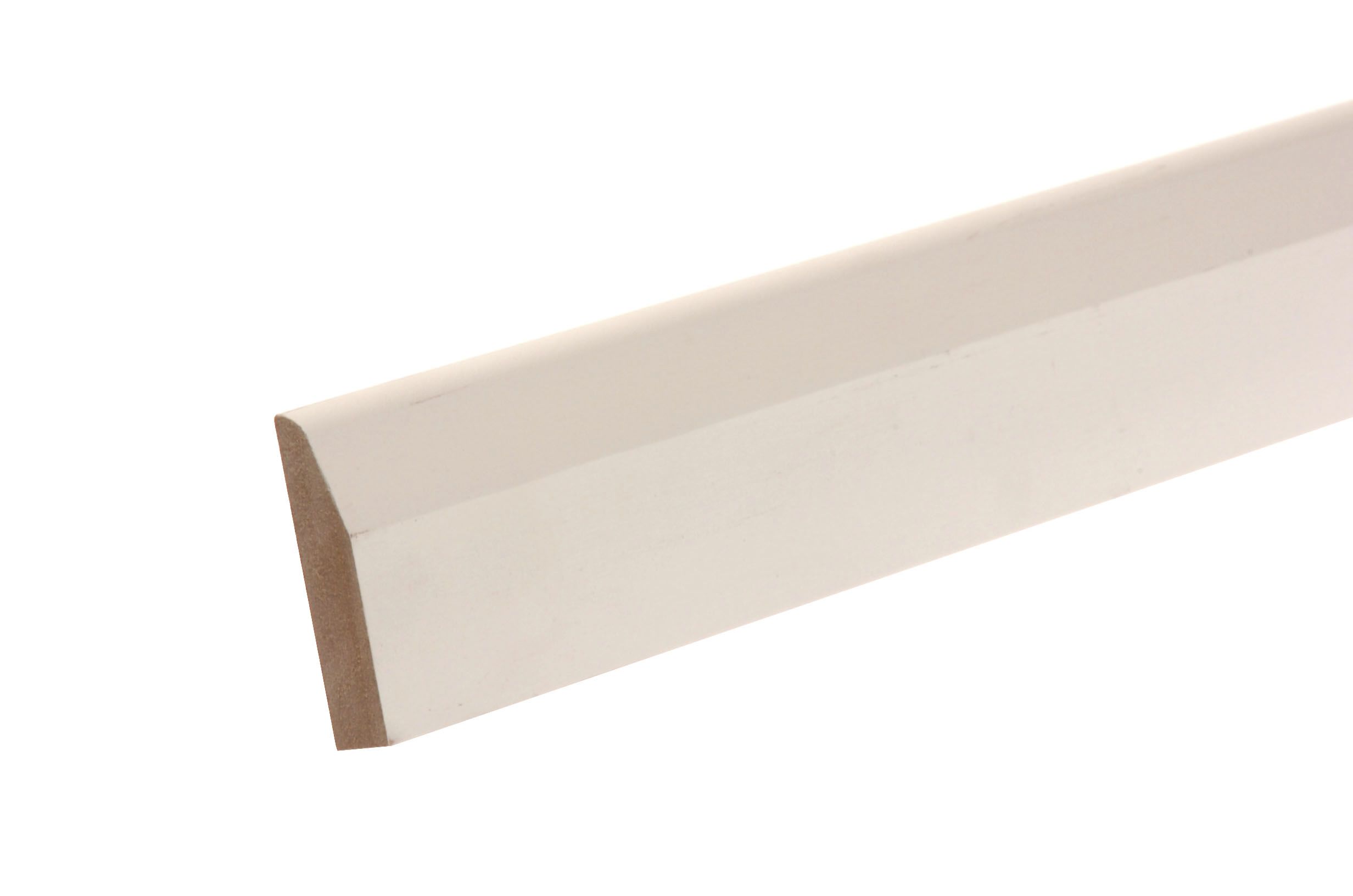 Metsä Wood White MDF Chamfered Skirting board (L)2.4m (W)69mm (T)14.5mm, Pack of 4