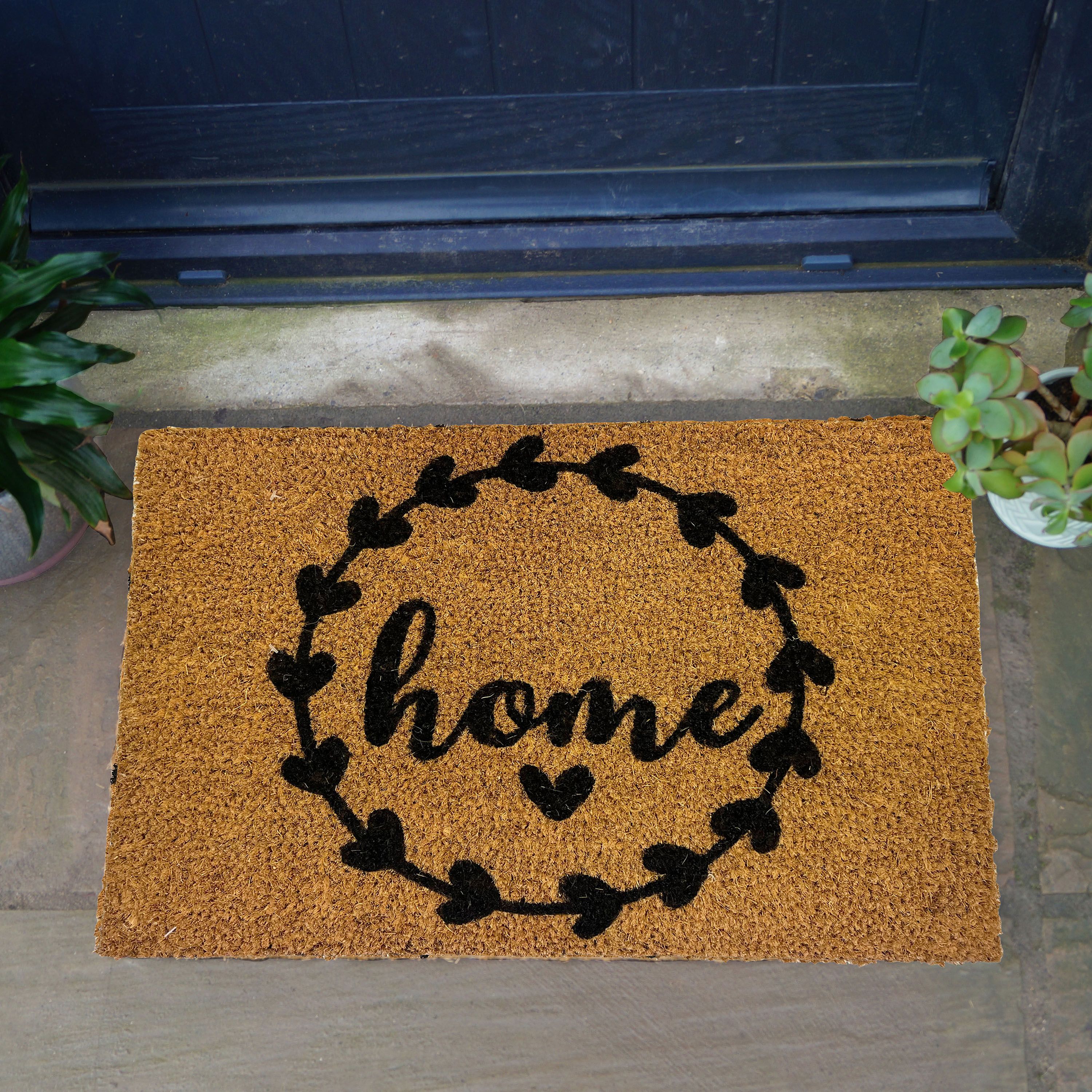 Mighty Mats® Natural & Black Heart Wreath Door mat, 57cm x 40cm