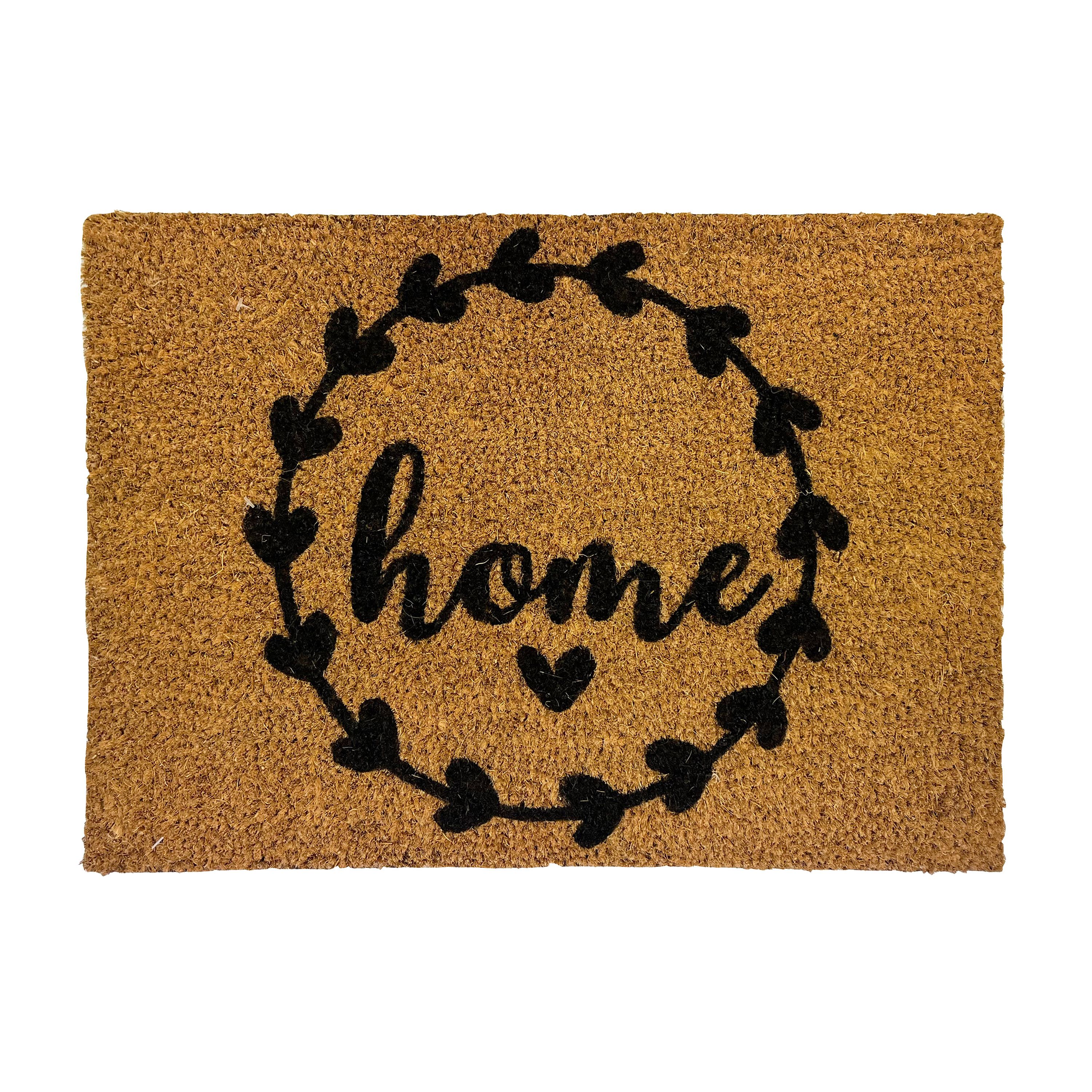 Mighty Mats® Natural & Black Heart Wreath Door mat, 57cm x 40cm