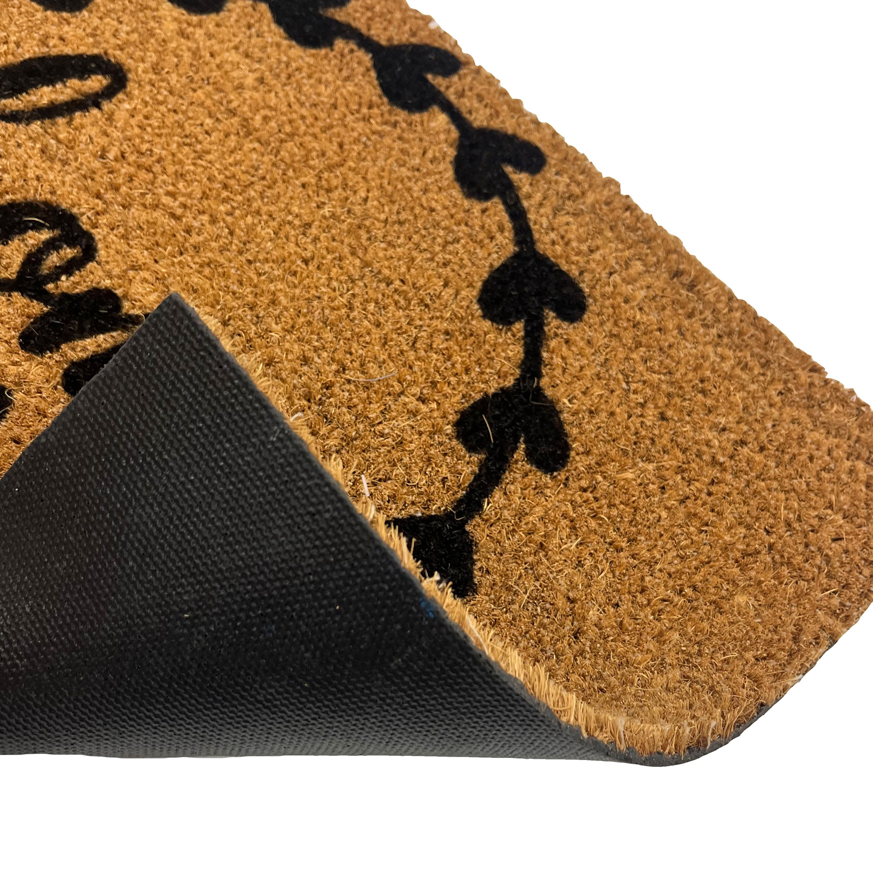 Mighty Mats® Natural & Black Heart Wreath Door mat, 57cm x 40cm
