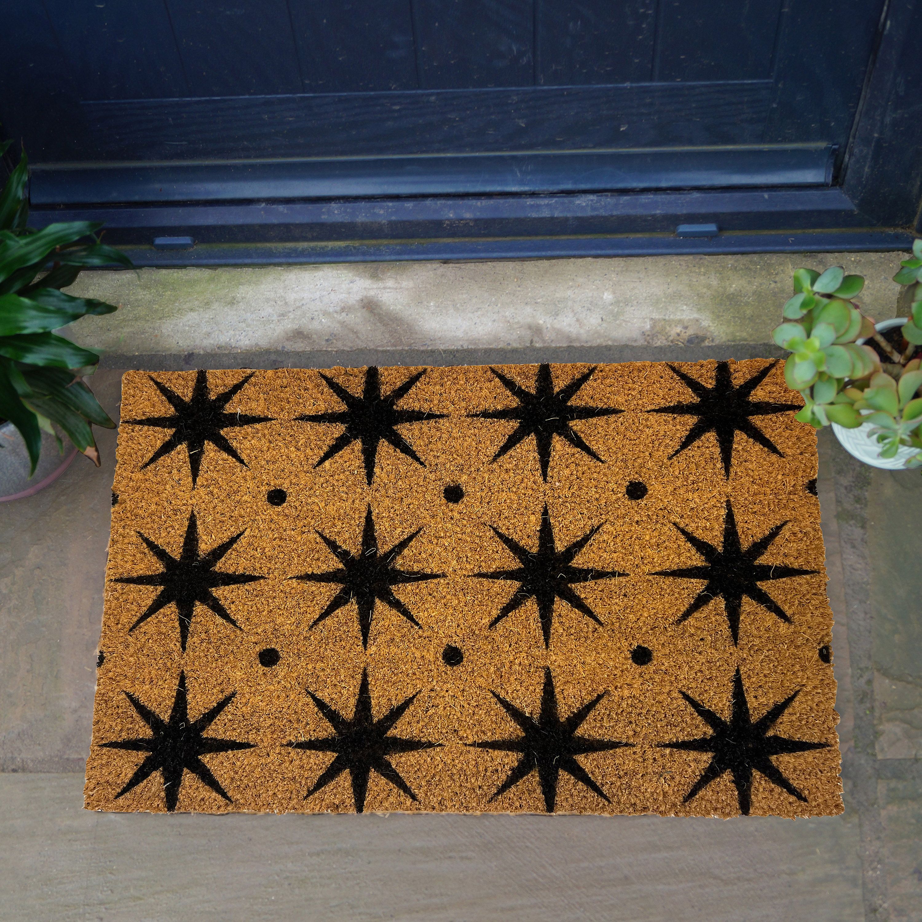 Mighty Mats® Natural & Black Star Door mat, 57cm x 40cm