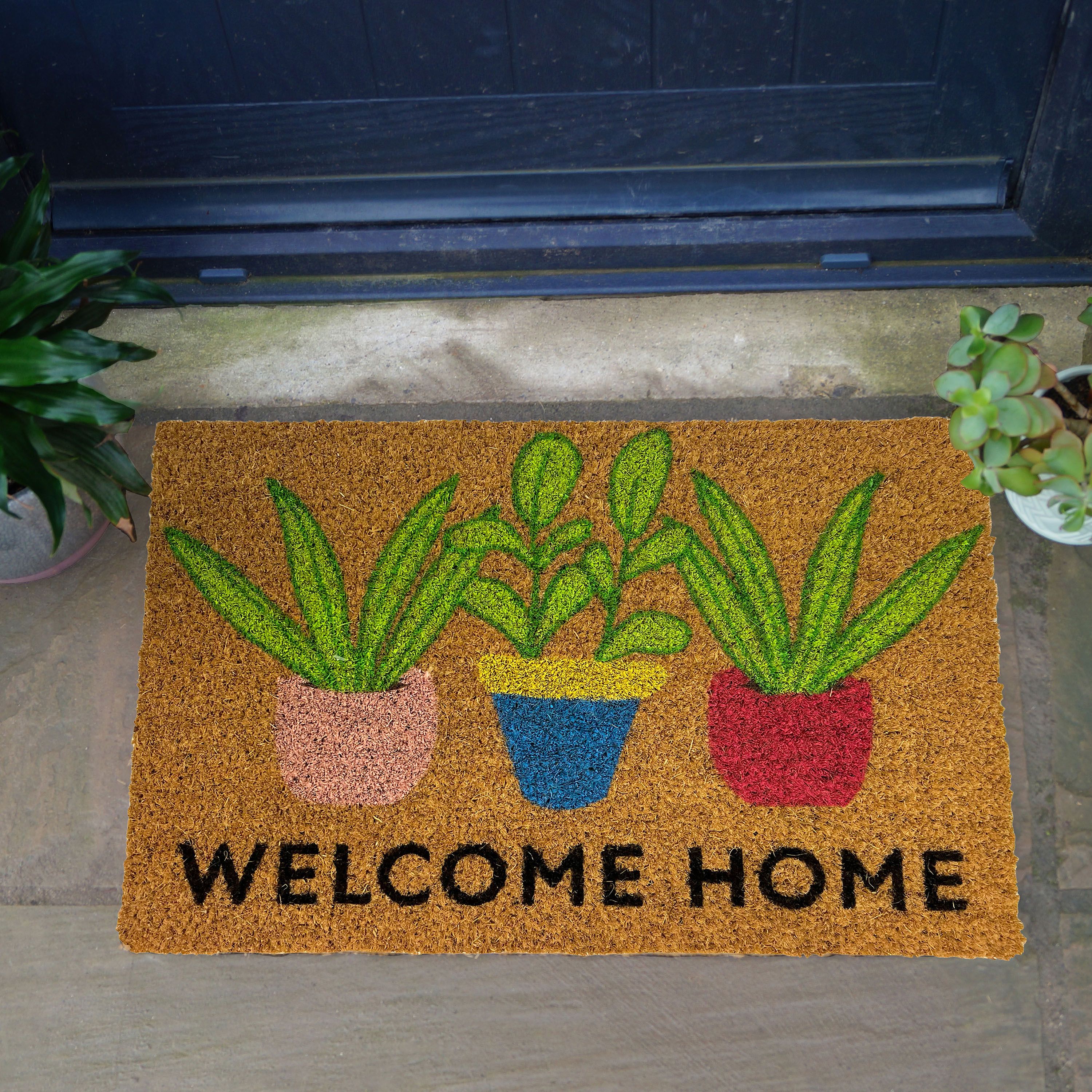 Mighty Mats® Natural & Multicolour Flower Pots Welcome Door mat, 57cm x 40cm