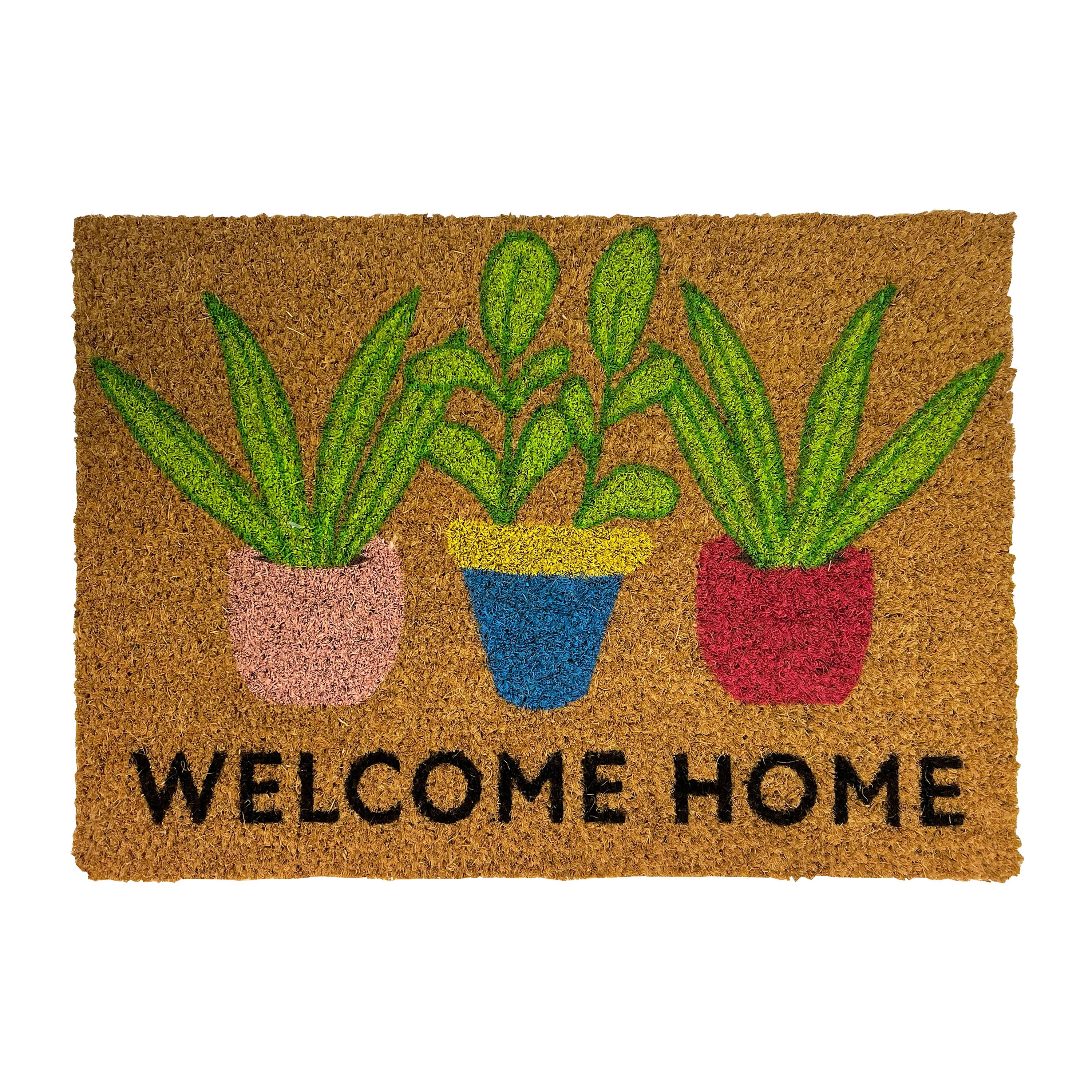 Mighty Mats® Natural & Multicolour Flower Pots Welcome Door mat, 57cm x 40cm